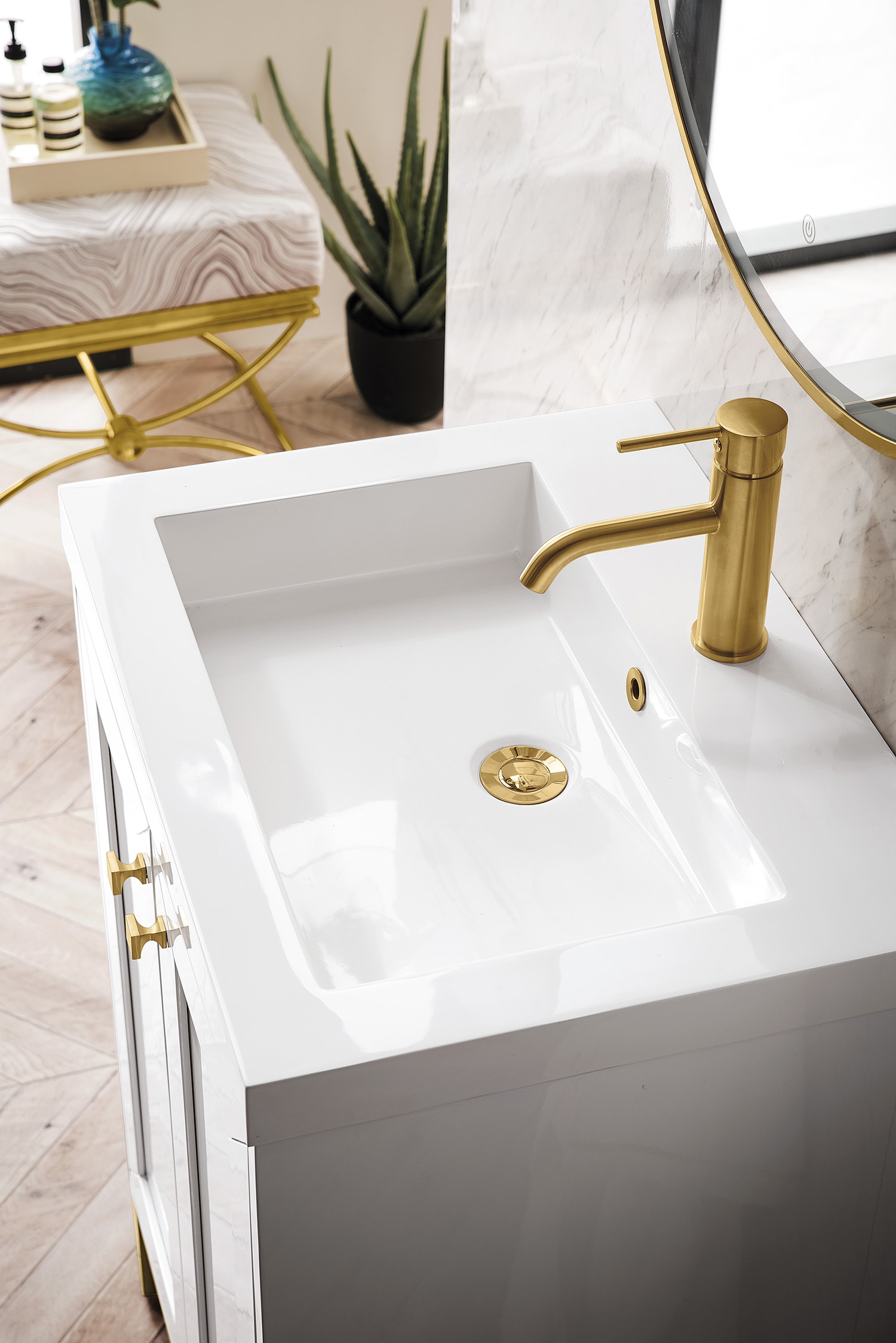 Alicante 24 Bathroom Vanity, Glossy White, Radiant Gold