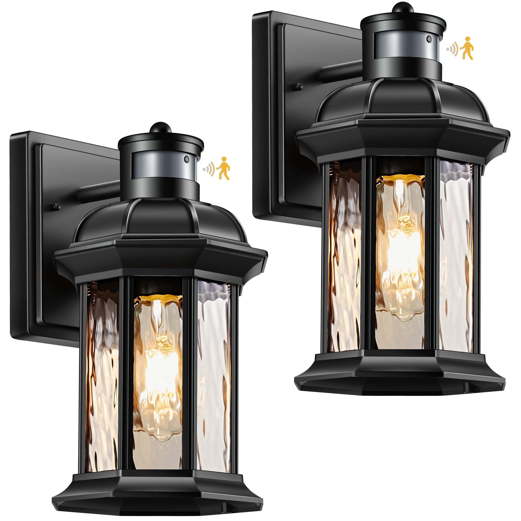 VIANIS - 2-Pack 1-Light 10.9-in H Matte Black Hardwired Motion Sensor Dusk to Dawn Outdoor Wall L...