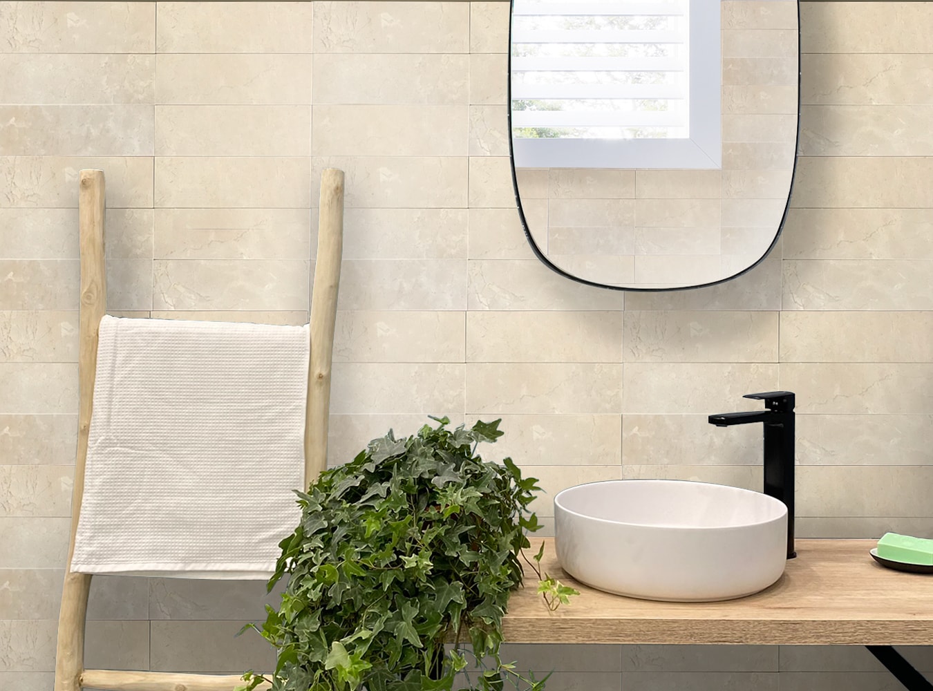 Beige and White Polished Marble 4" x 12" Subway Tile