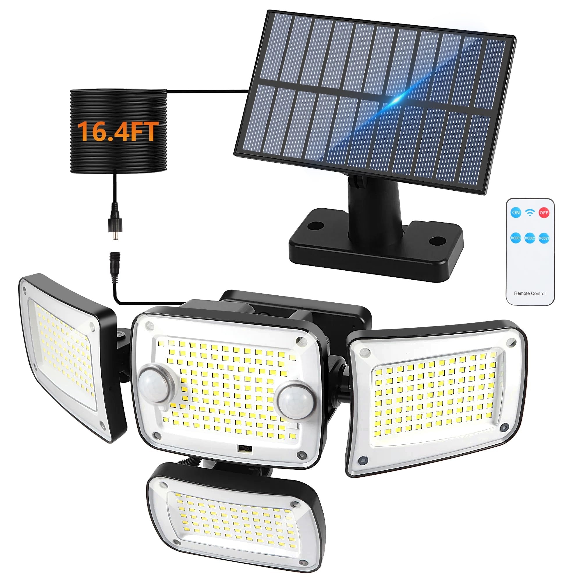 Lukvuzo  Solar Outdoor Motion Sensor Security Light 3000LM 4 Head LED Floodlight IP65 Waterproof Split Panel 1 Pack for Patio Driveway Yard