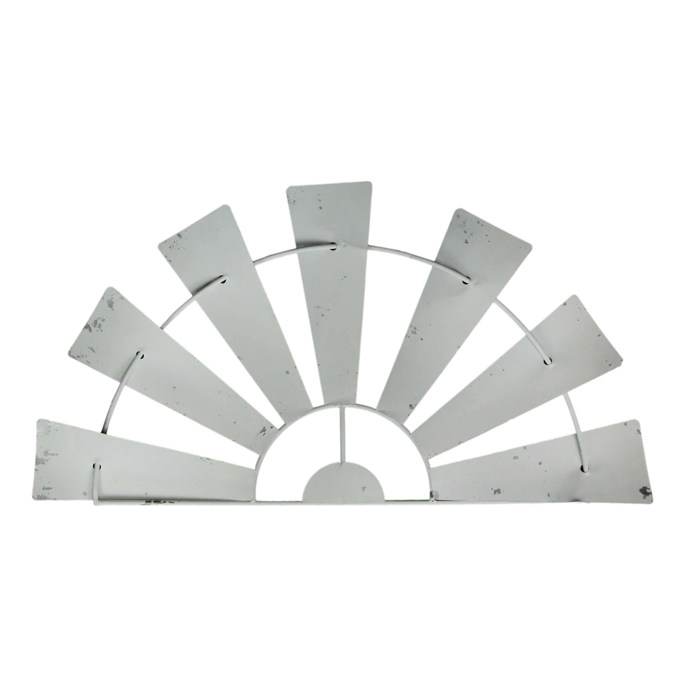 Zeckos ZKO-K19001-WT 24 Inch Long Rustic Galvanized Metal Half Windmill Wall Art - Distressed White Finish - Easy Install - Perfect for Rustic- Country- or Farmhouse Home Interiors