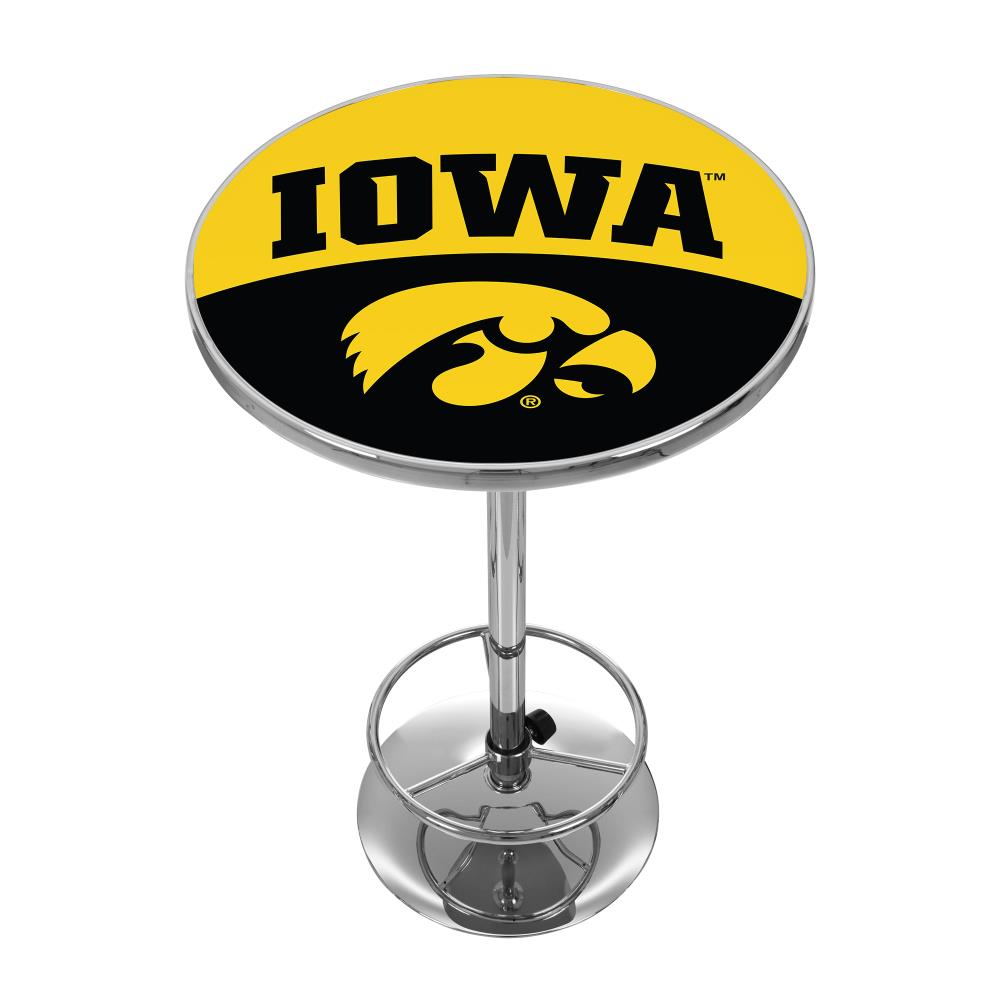 Trademark Gameroom IA2000-LOGO Iowa Hawkeyes Pub Tables Chrome Round Traditional Bar Table, Composite with Metal Pedestal Base 27.375-in L x 42-in H