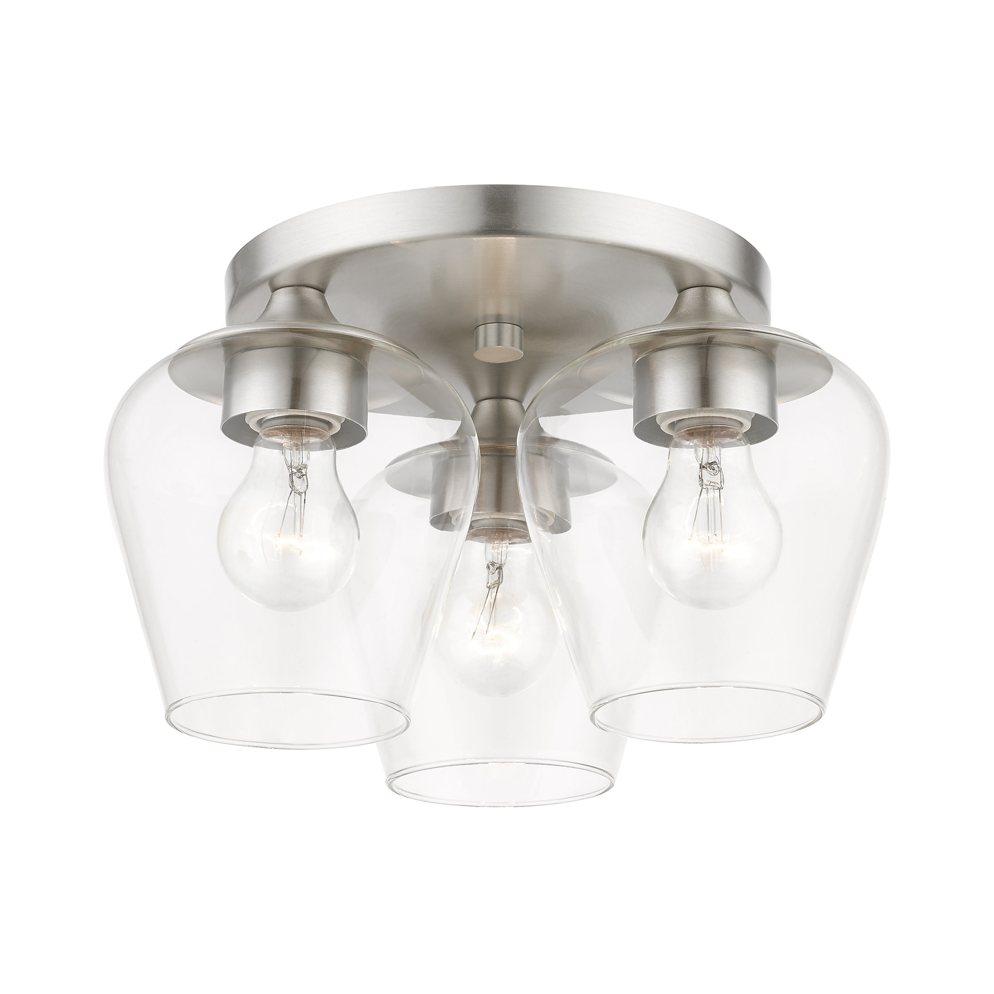 Elegant Brushed Nickel 3-Light Flush Mount with Clear Glass Shade