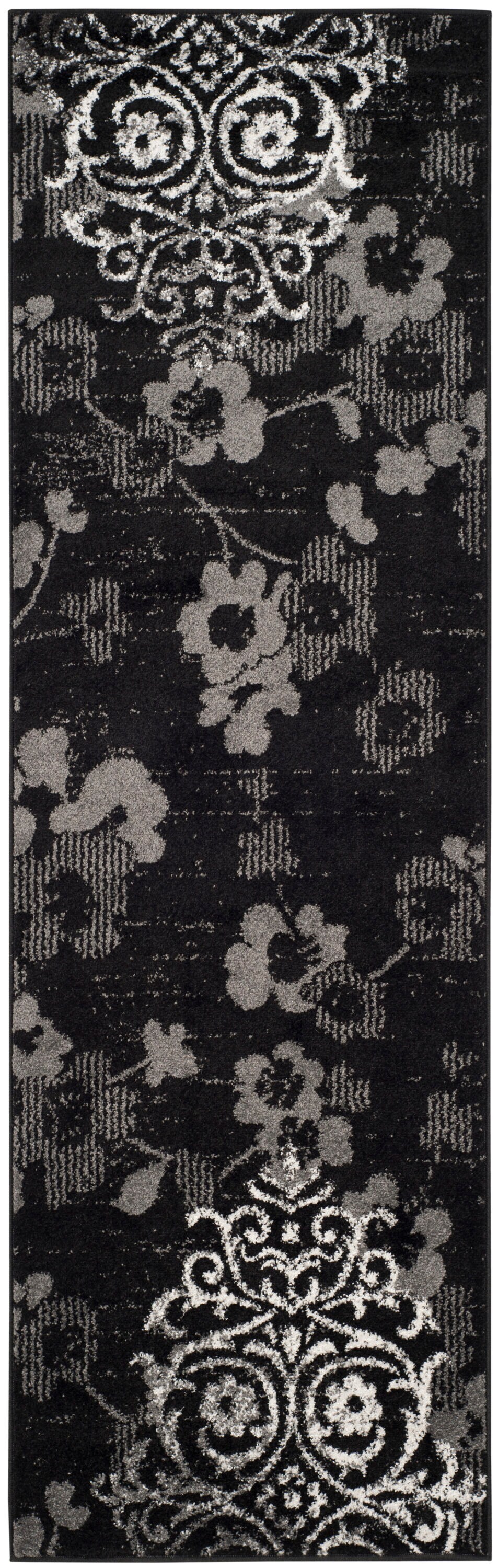 Safavieh ADR114A-218 Adirondack 2 x 18 (ft) Loomed Polypropylene Black/Silver Rectangular Indoor Floral/Botanical Bohemian/Eclectic Runner rug