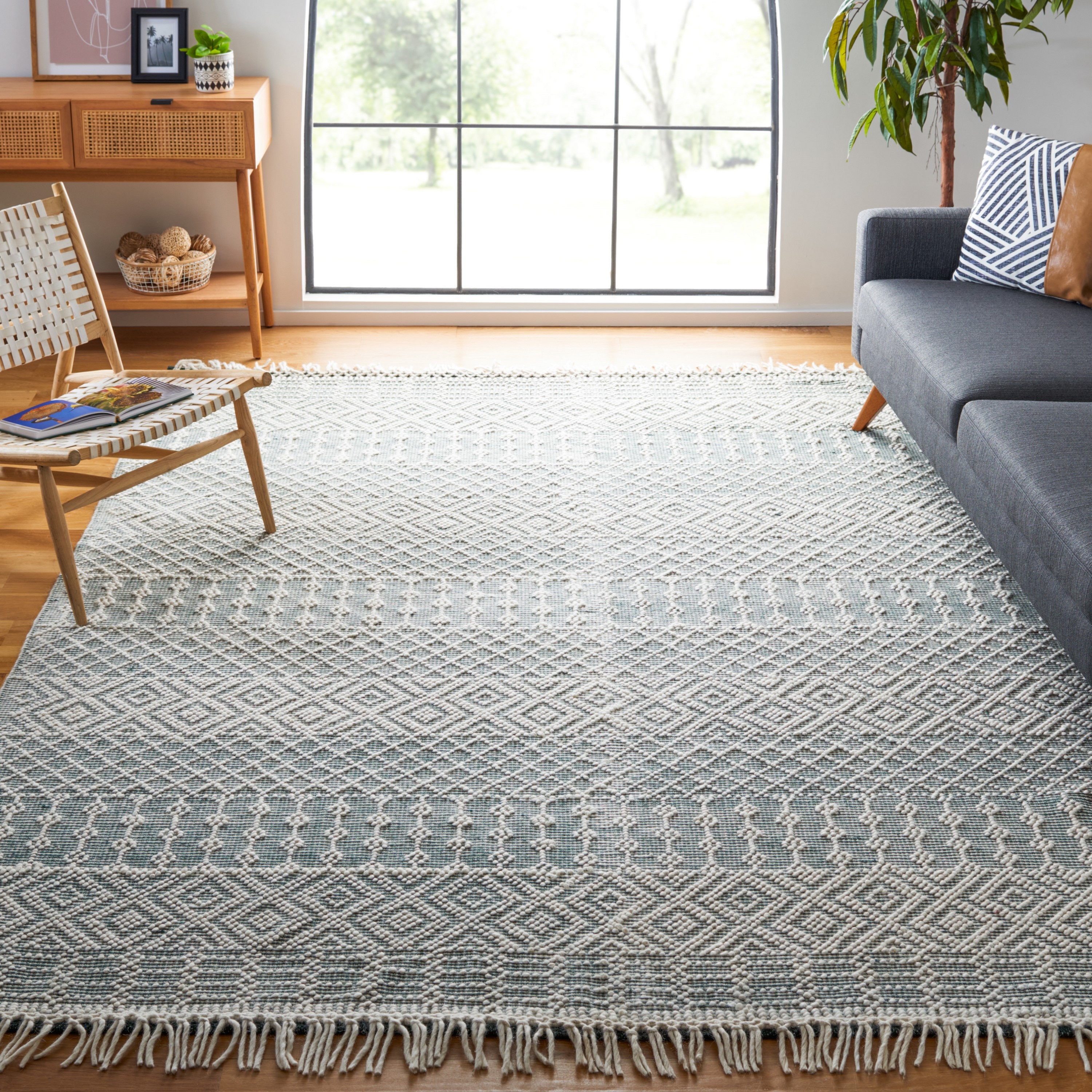 Safavieh NAT852Y-8 Natura Alana 8 x 10 (ft) Loomed Wool Green Rectangular Indoor Geometric French Country Area rug