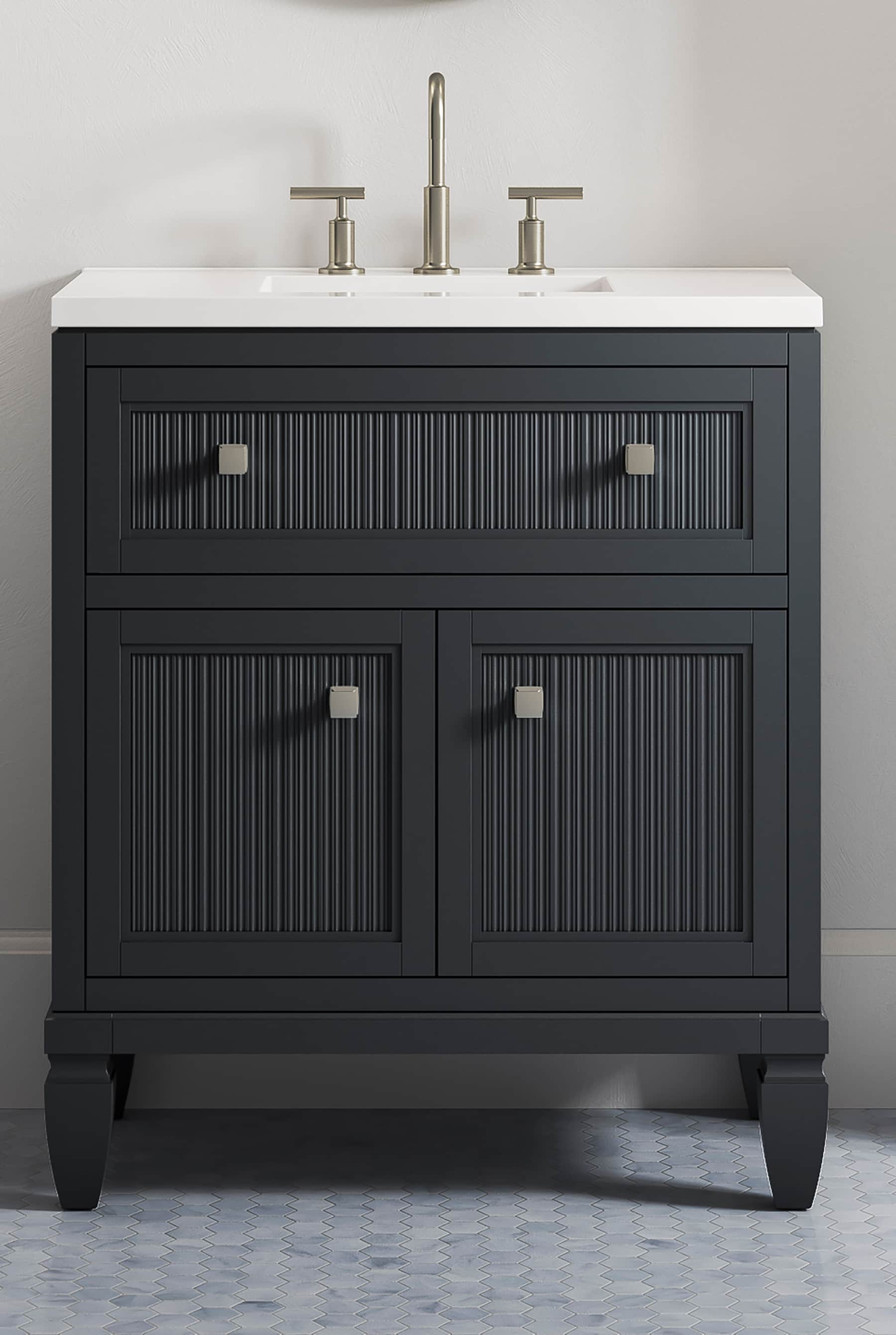 KOHLER 33536-ASB-1WX Hearthaven 30-in Slate Grey Undermount Single sink Bathroom Vanity with Slate Grey Quartz Top