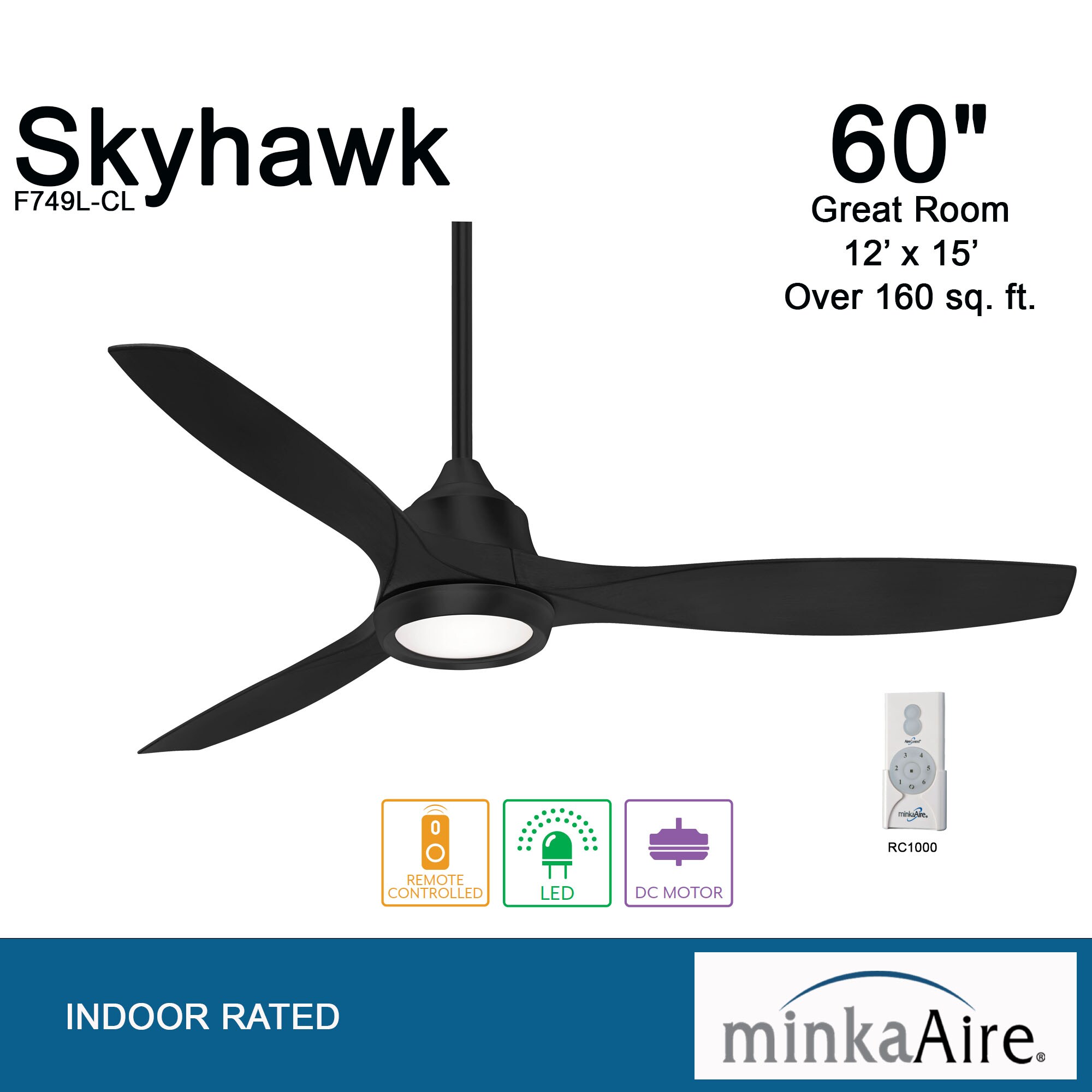 Minka Aire Skyhawk 60-in Coal LED Indoor Propeller Ceiling Fan 
