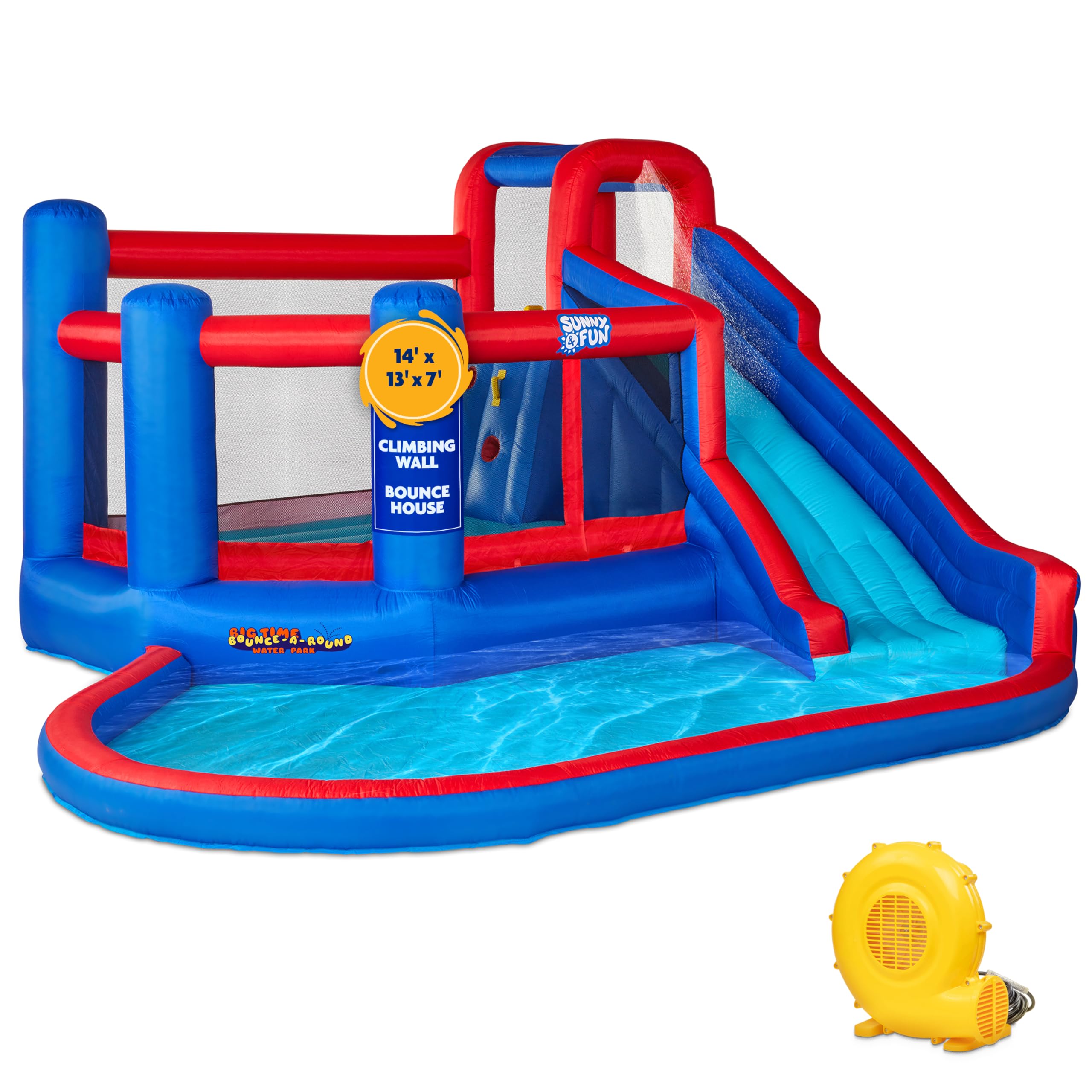 Sunny & Fun SFWTR005B Big Time Bounce-A-Round Inflatable Water Slide Park 169-in Nylon Bounce house water slide