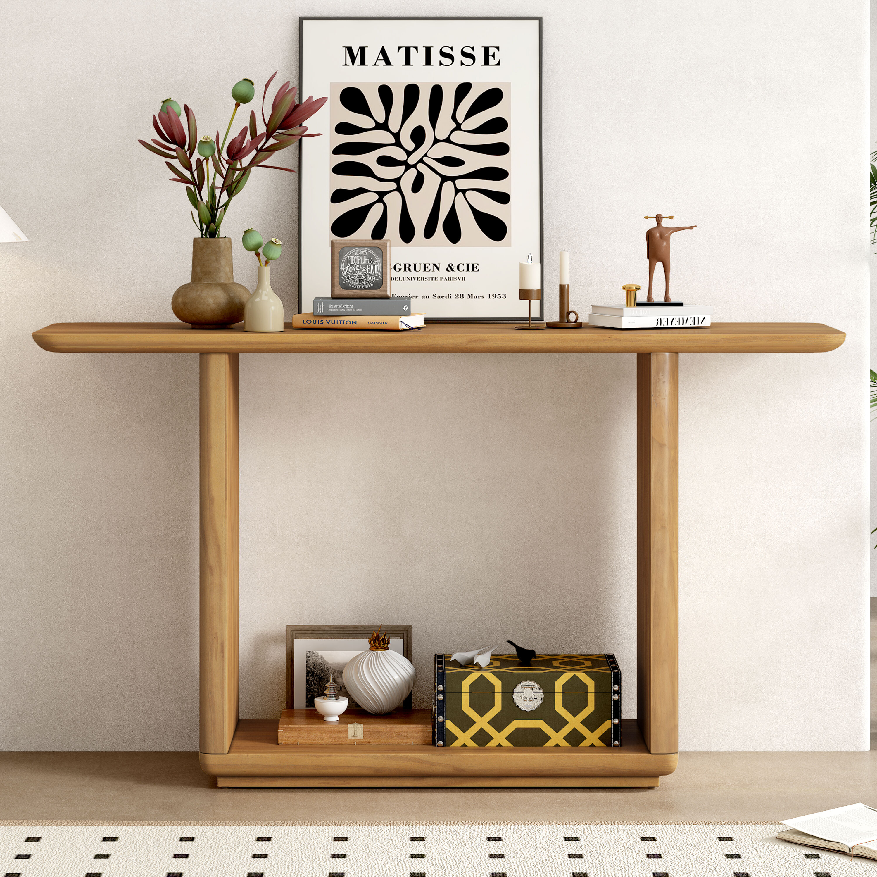 ModernLuxe N760P237958D Mirod Elegant Minimalist Console Table with Curved CornersNatural Wood VeneerUBase Design for Easy Placement Perfect for Displaying Your TreasuresSimple Assembly