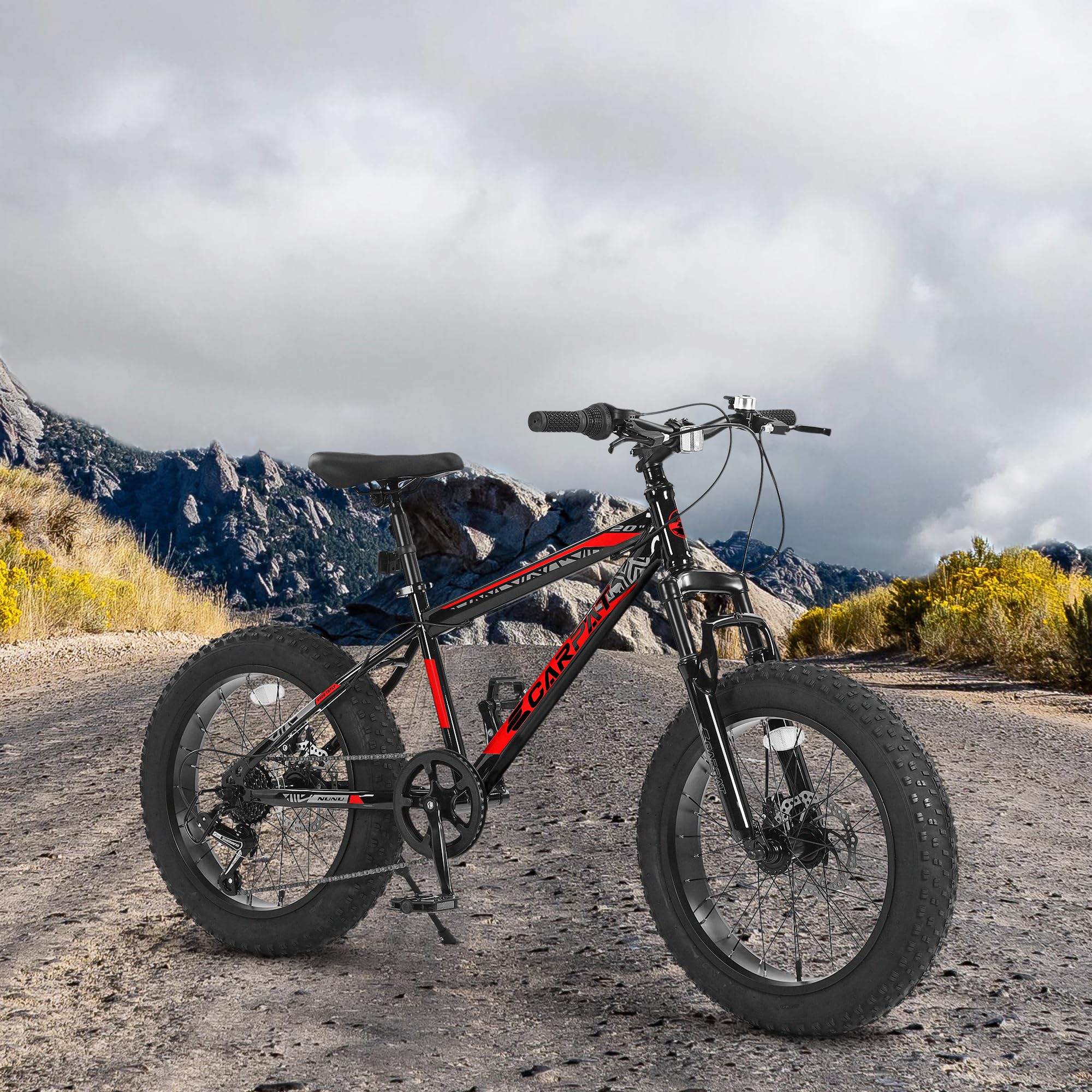 Anysun 20 Inch Mountain Bike for Kids and Teenagers High Carbon Steel Frame Disc Brakes Durable Wide Tires Front Suspension 7 Speed Ideal for Snow and Off Road Riding