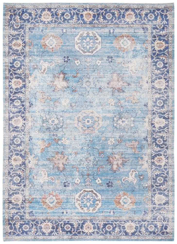 Aqua/Navy Flat Woven Cotton Chenille 5' x 8' Area Rug