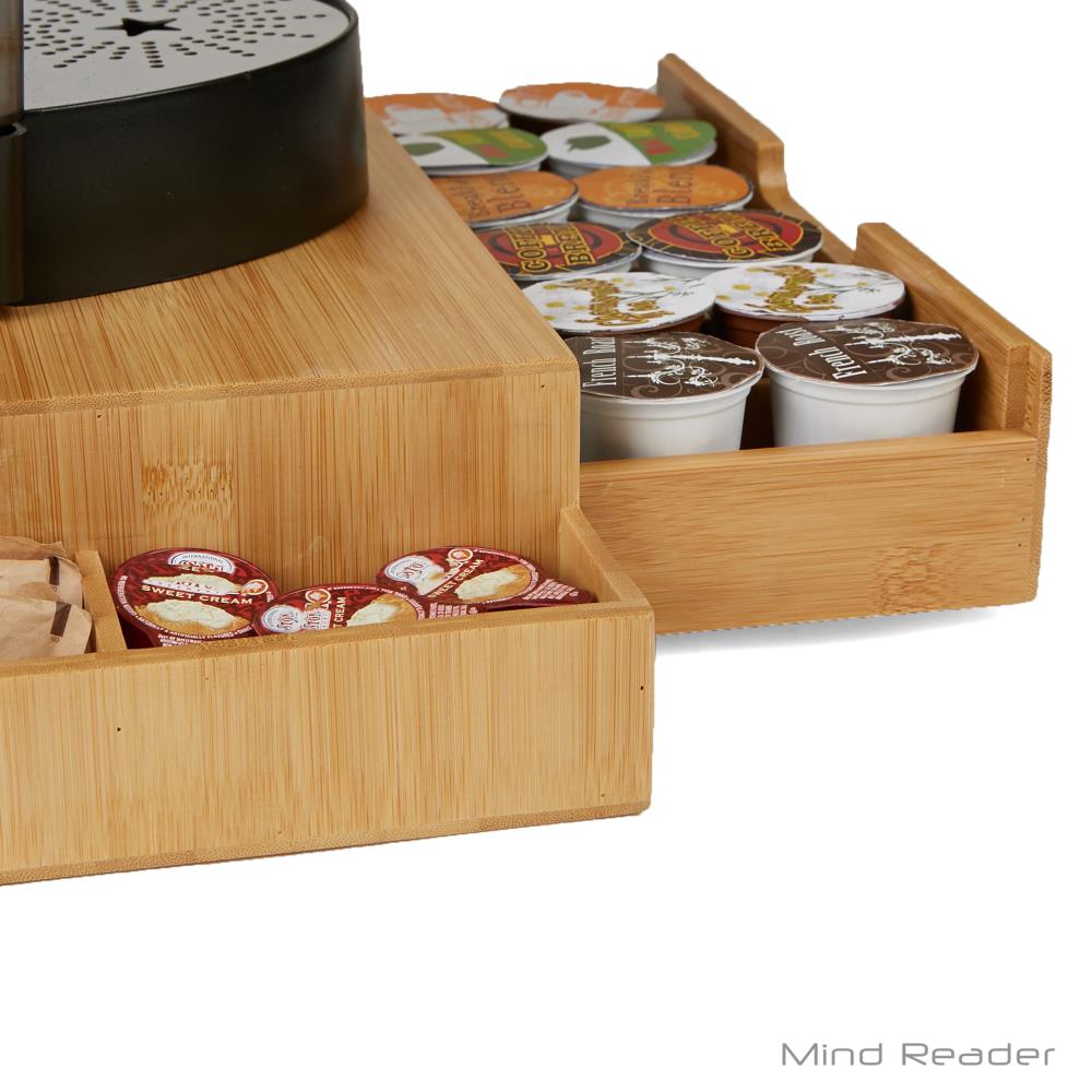 Brown Mind Reader 36 Capacity Bamboo K-Cup Single Serve Coffee Pod Storage Drawer with Lip Panel 