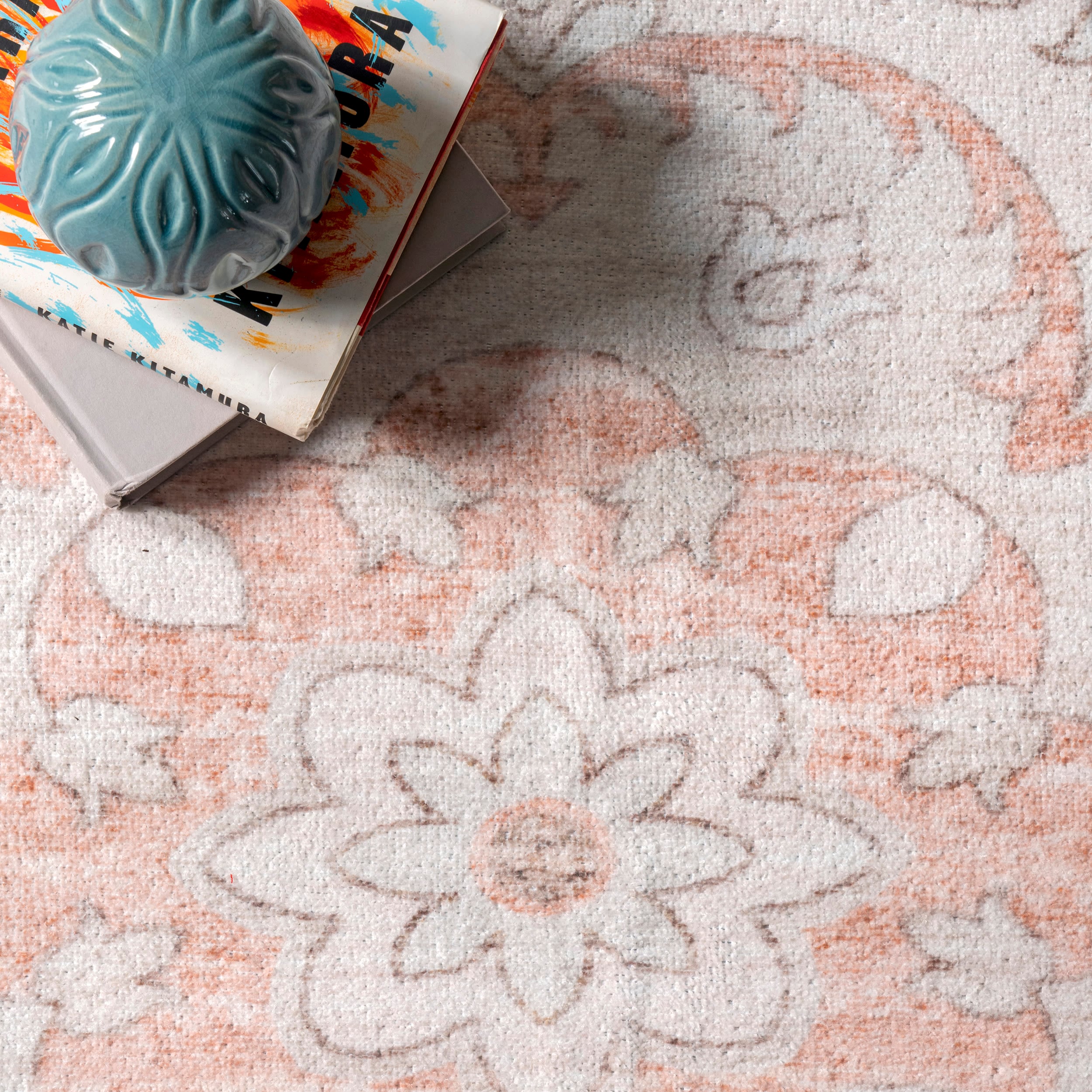 Peach Floral Medallion 8' x 10' Easy-Care Synthetic Area Rug
