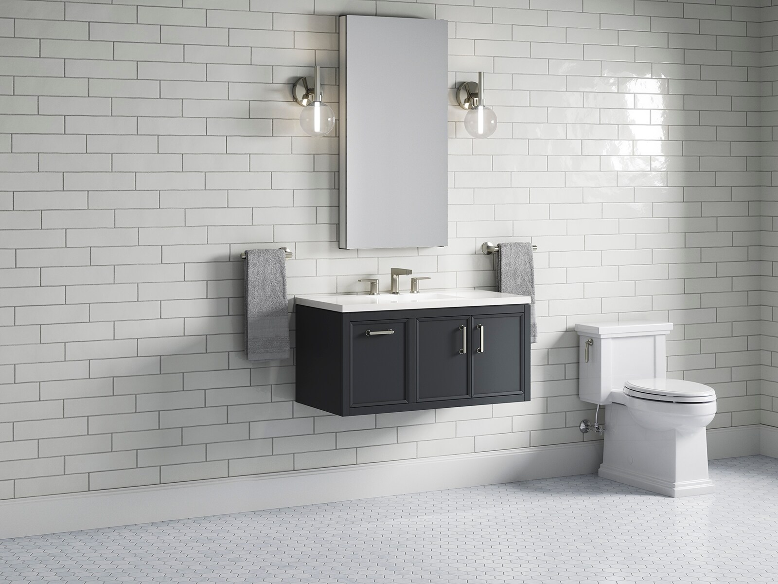 Winnow 36-Inch Slate Gray Painted MDF Bathroom Vanity with Quartz Top