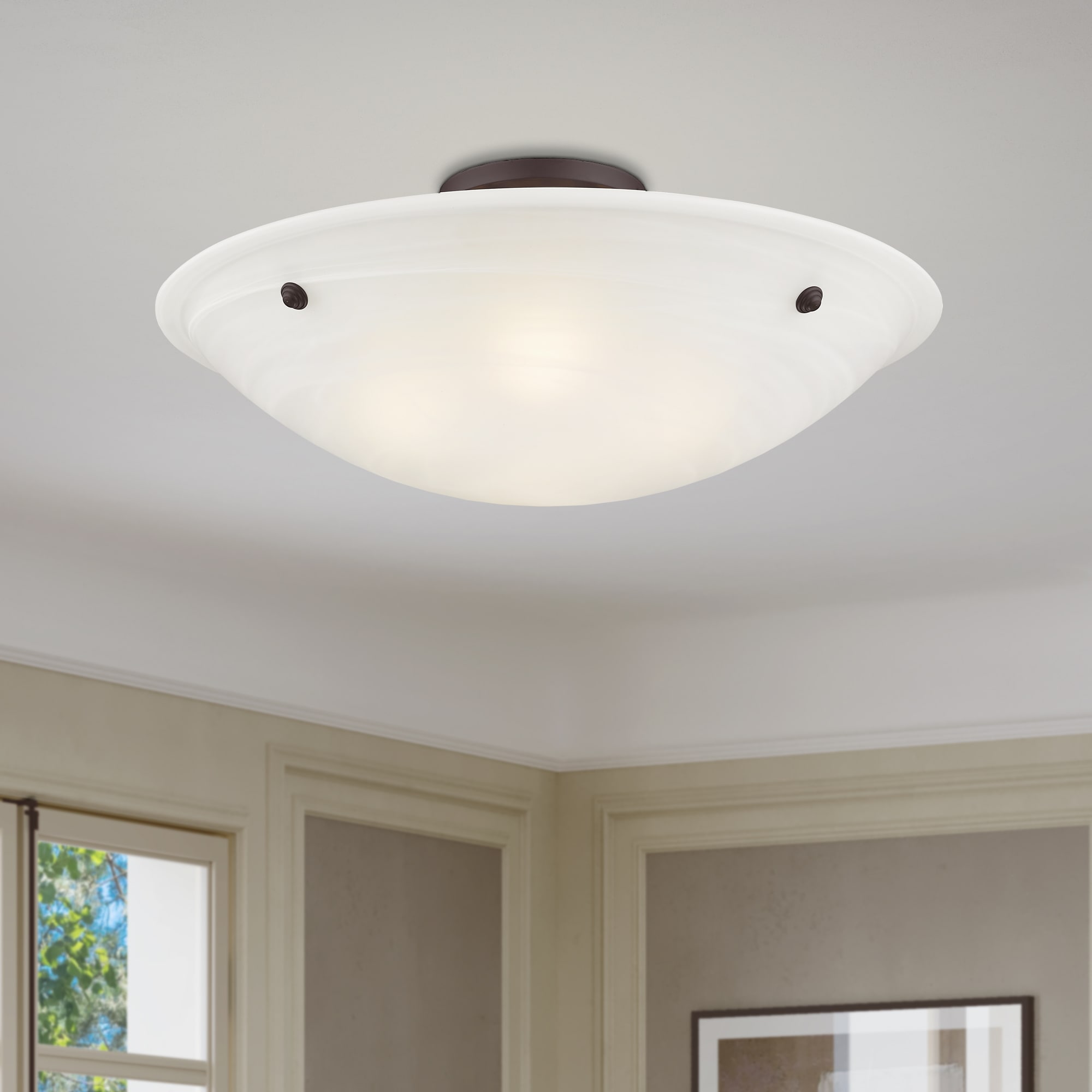 Oasis Bronze 24" Ceiling Mount with White Alabaster Glass