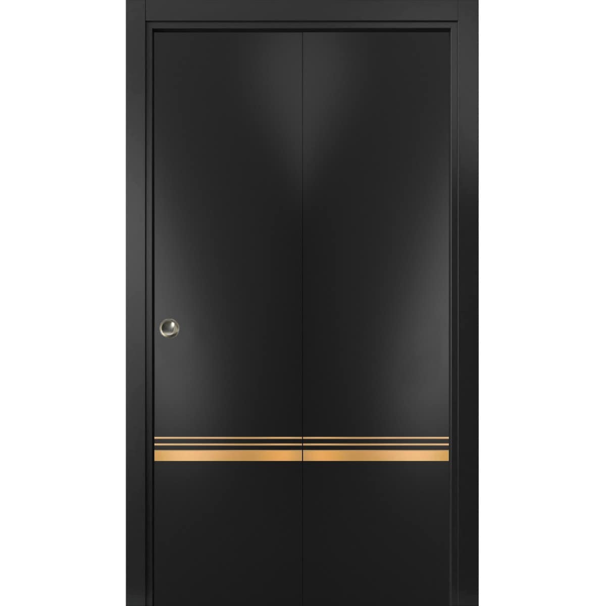 SARTODOORS Sliding Closet Bi-fold Doors 24 x 84 - Planum 2010 Matte Black - Sturdy Tracks Moldings Trims Hardware Set - Wood Solid Bedroom Wardrobe Doors