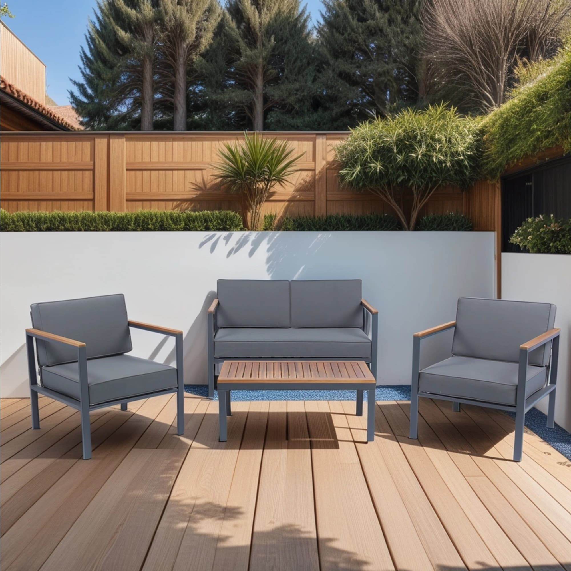 ModernLuxe L-W329S00036 4 -Piece Patio Conversation Set with Gray Cushions