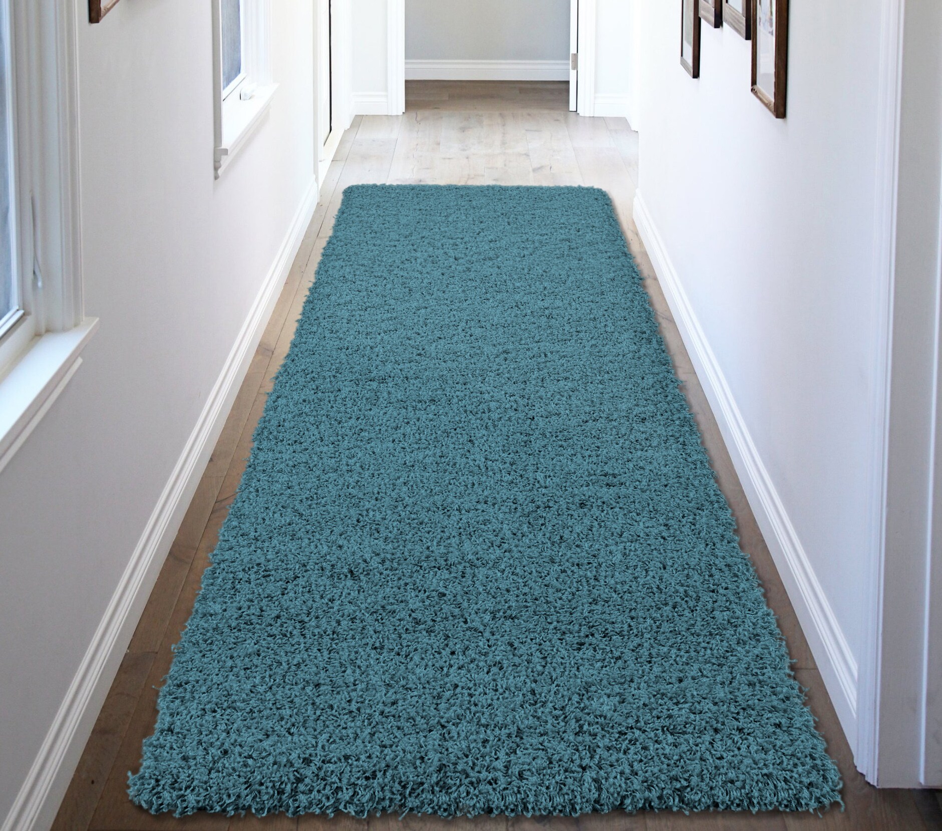 Ottomanson FFY3766-2X5 Fluffy 2 x 5 (ft) Flatweave Polypropylene Turquoise Rectangular Indoor Solid Mid-Century Modern Runner rug