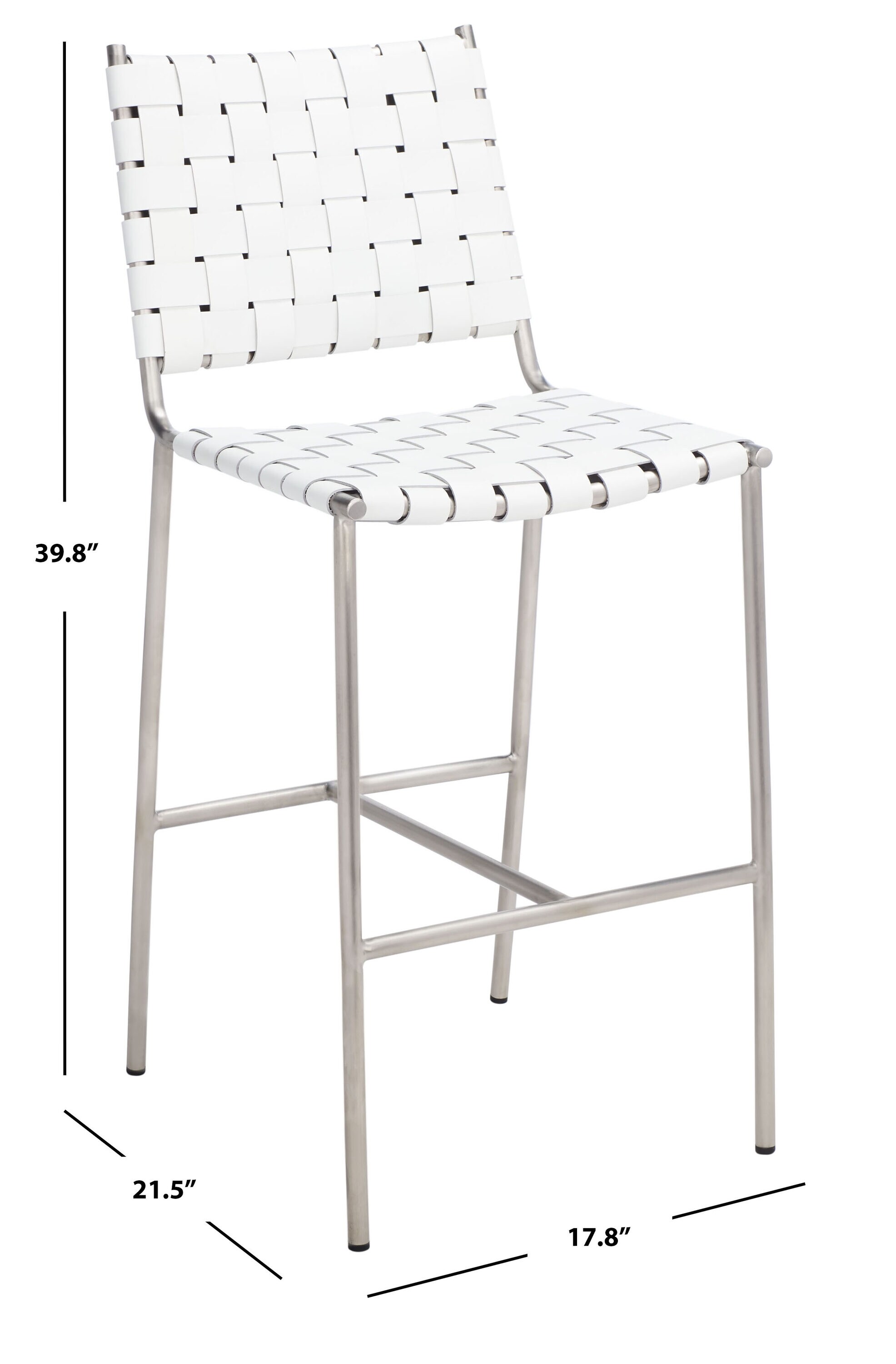 Olenna 41" White Leather and Silver Metal Saddle Counter Stool