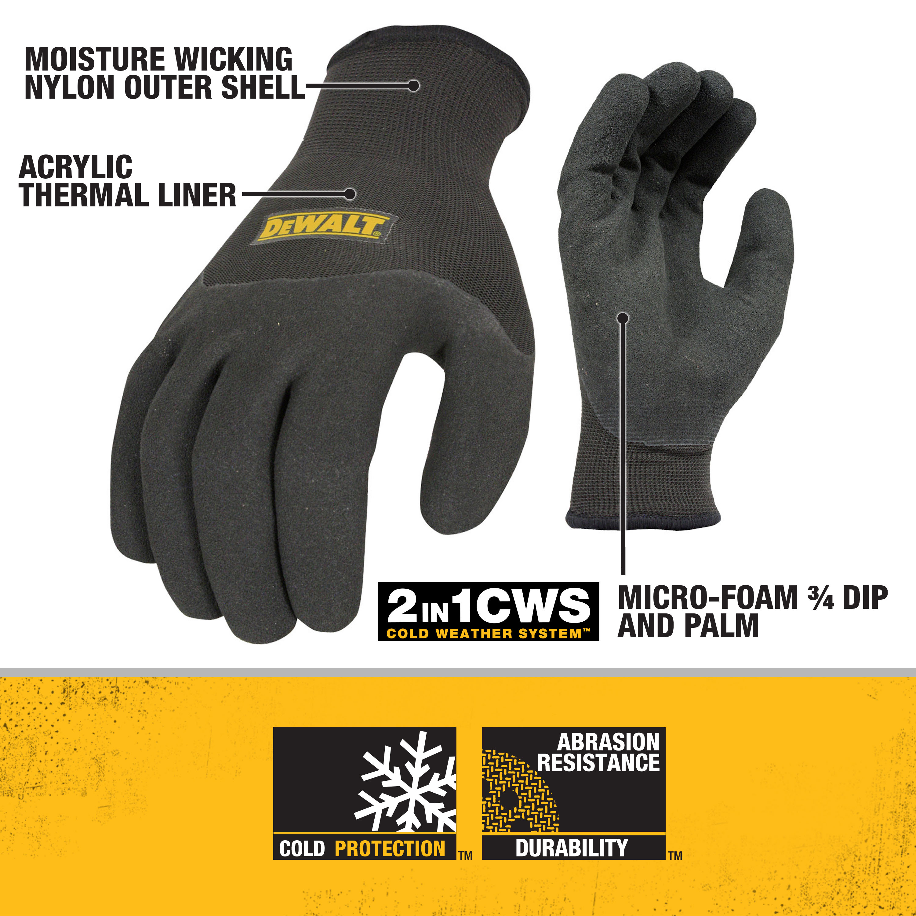 DEWALT Unisex DPG737 Glove in Glove Thermal Work Glove Latex Dipped Winter  Gloves, X-large (1-Pair) at