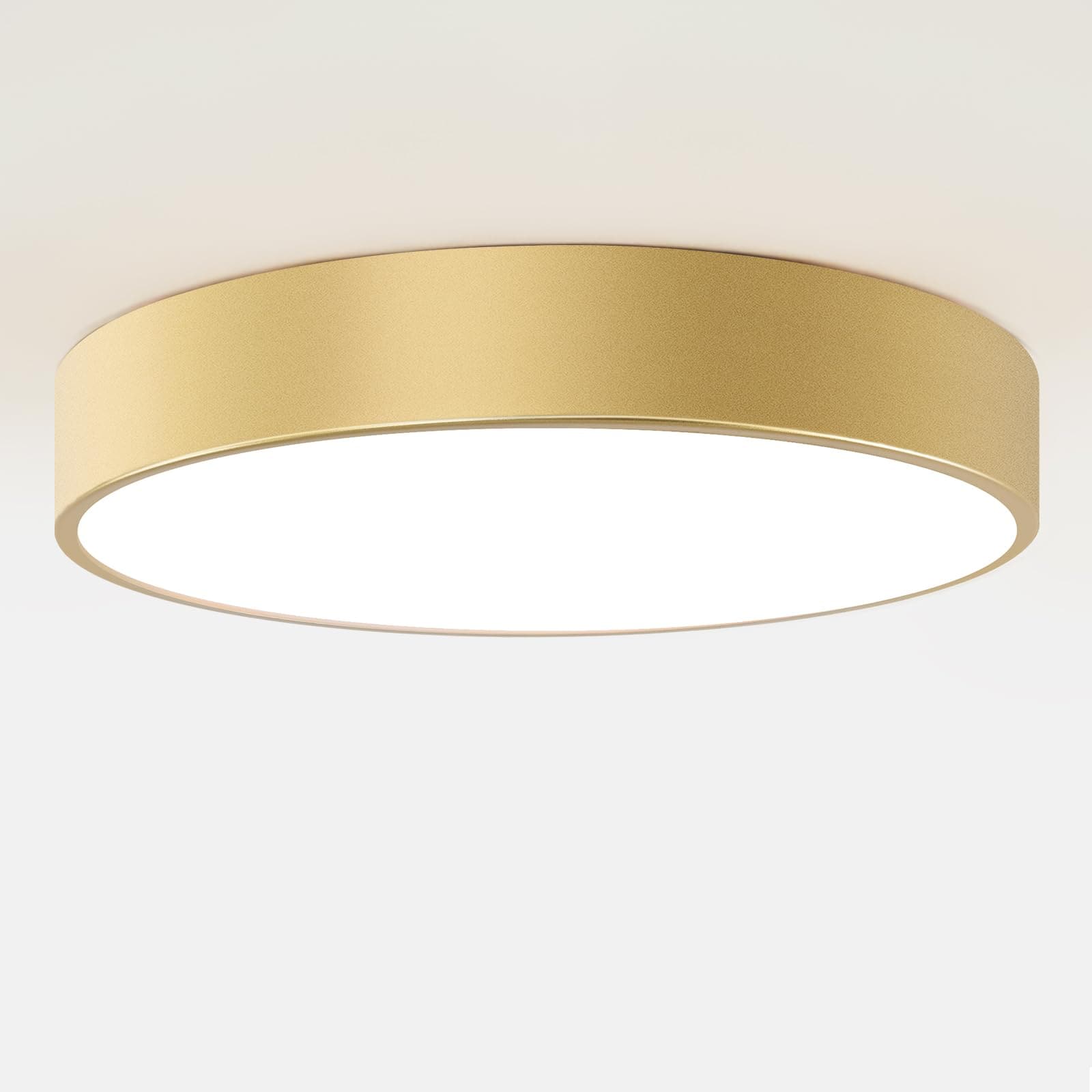 JVFCXXV  Large Gold Flush Mount Ceiling Light 18 Inch Modern Round Fixture with Acrylic Shade E12 Socket 4 Light for Living Room Bedroom Kitchen