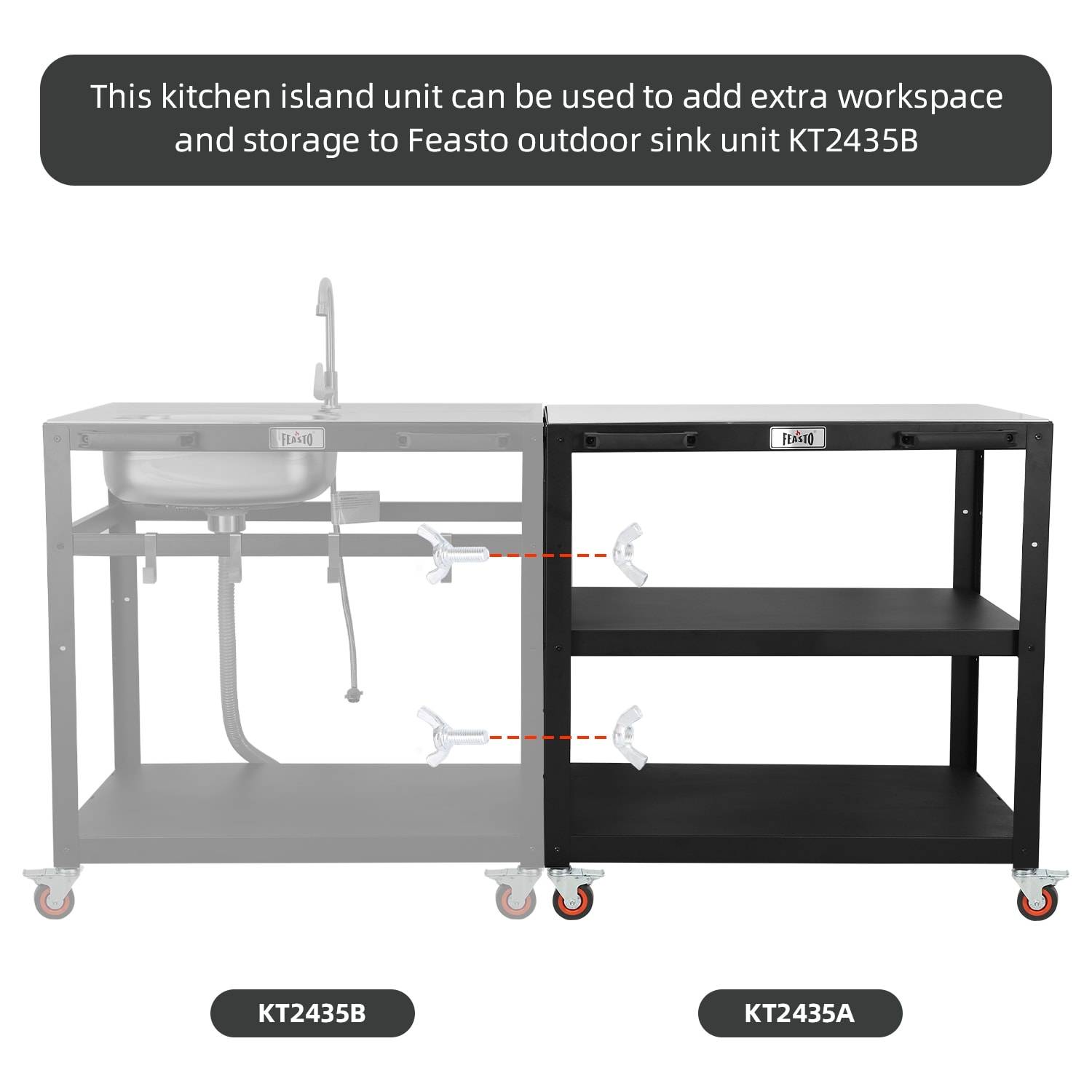 Feasto 3-Shelf Black and Stainless Steel Outdoor Kitchen Cart