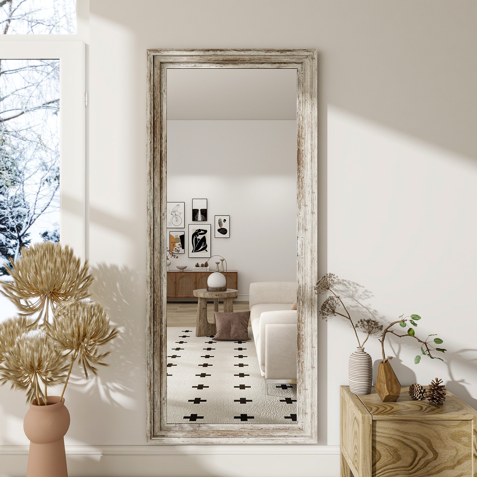BEAUTYPEAK SMZJ3071W 30-Inches W x 71.0-Inches H Rectangle White Framed Full Length Floor Mirror