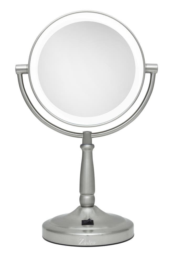 5.5-in x 14-in Satin Stainless Steel Double-sided 7X and Over Magnifying Countertop Vanity Mirror with Light | - Zadro LEDMV410