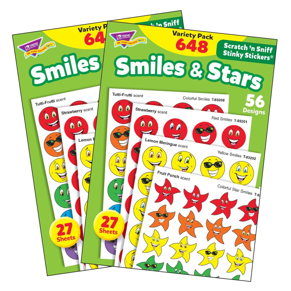 TREND Enterprises T-83905-2 S-Mile and Stars Stinky Stickers Variety Pack, 648 Per Pack, 2 Packs