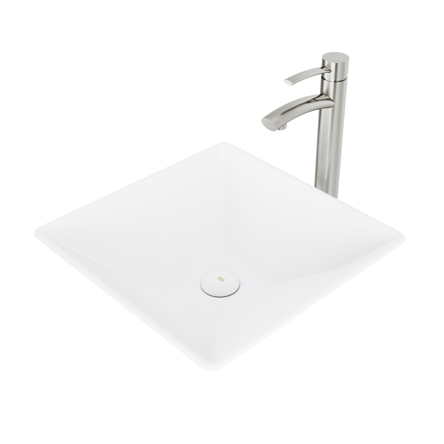 VIGO VGT1087MW Vessel sink Matte stone Vessel Square Modern Matte White Bathroom Sink with Faucet Included with Drain Included ( 16-in x 16-in )
