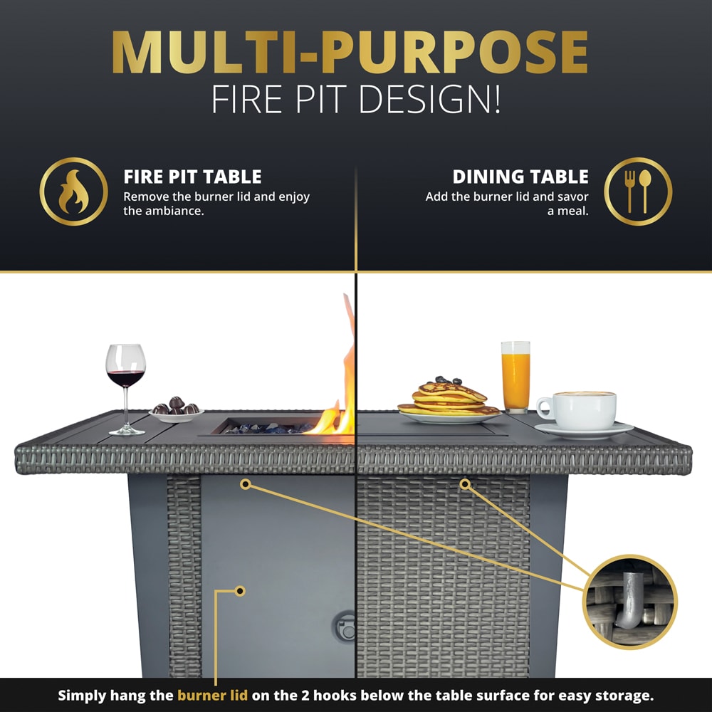 Ethan 42-inch Gray Aluminum and Rattan Gas Fire Pit Table