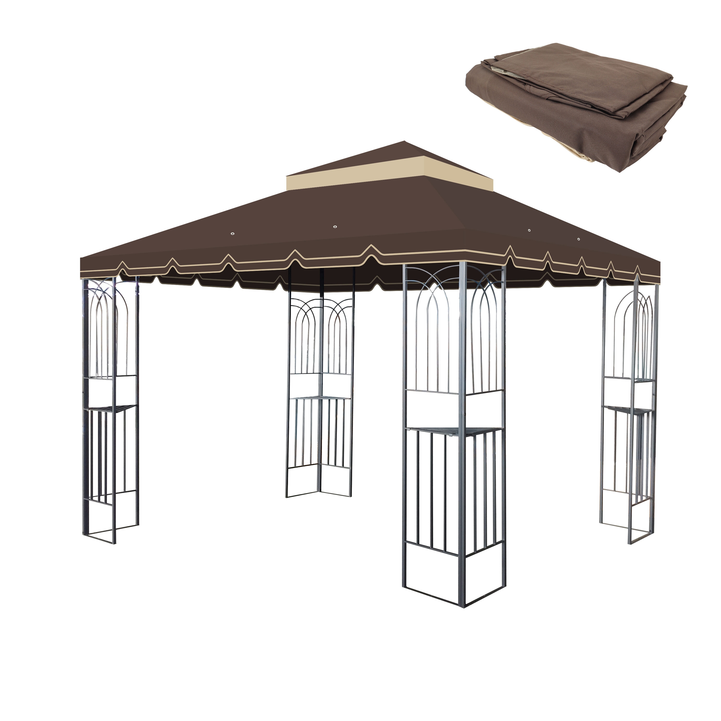 AAZJ BYO-105851 118-in x 118-in Patio Gazebo Replacement Canopy Brown Gazebo replacement canopy top