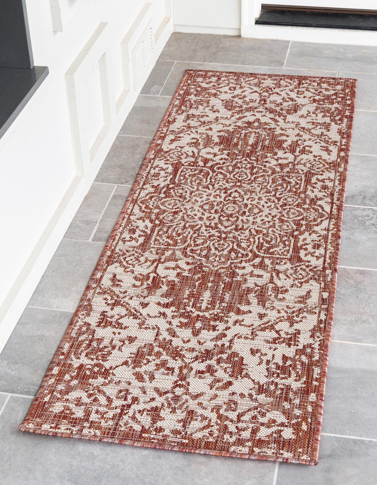 Unique Loom 3152259 Jill Zarin Outdoor 2 x 6 (ft) Loomed Polypropylene Rust Red Rectangular Indoor/Outdoor Medallion Runner rug