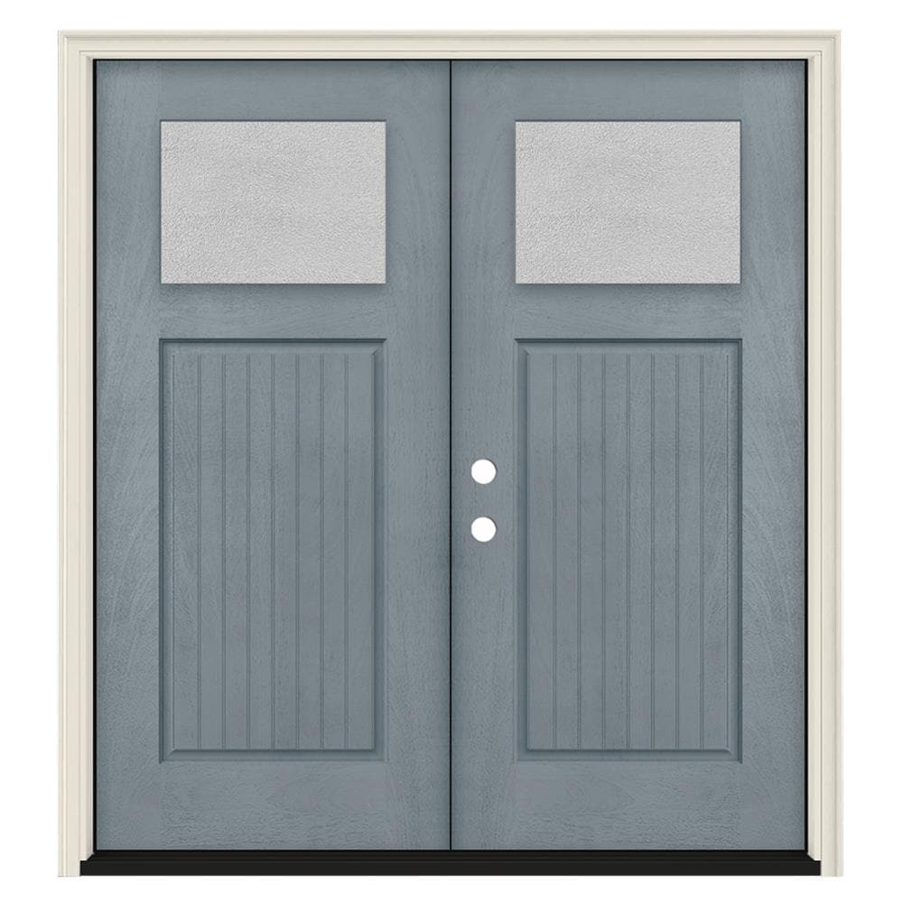 JELD-WEN LOWOLJW232700046 Microgranite 72-in x 80-in x 4-9/16-in Fiberglass Craftsman Right-hand inswing Stone Stained Prehung Double Front Door with Brickmould Insulating core