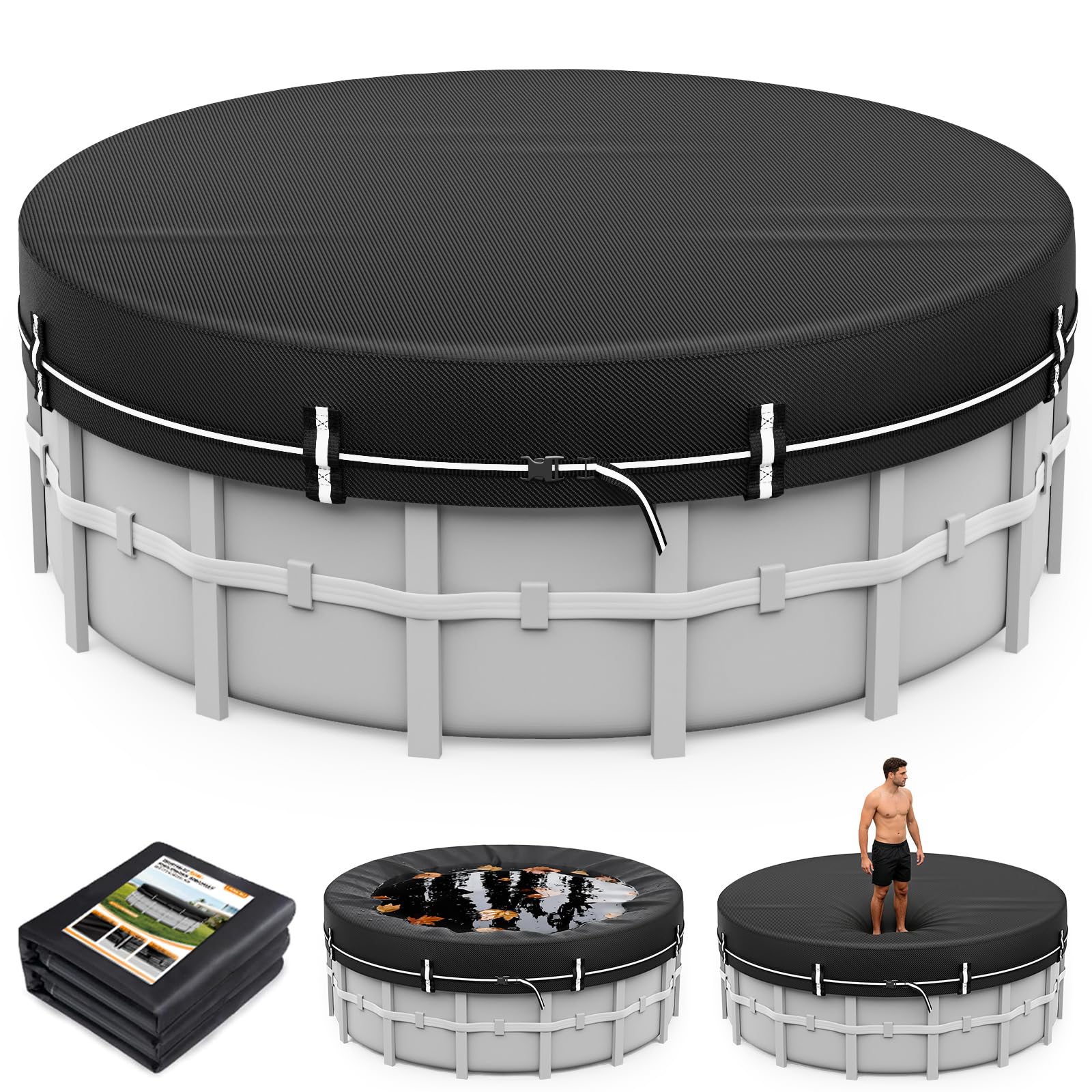 ITOPFOX  10 FT Round Pool Cover for Above Ground Pools with Ground Nail Accessories Set Waterproof Dustproof Windproof Solar Cover for Hot Tub
