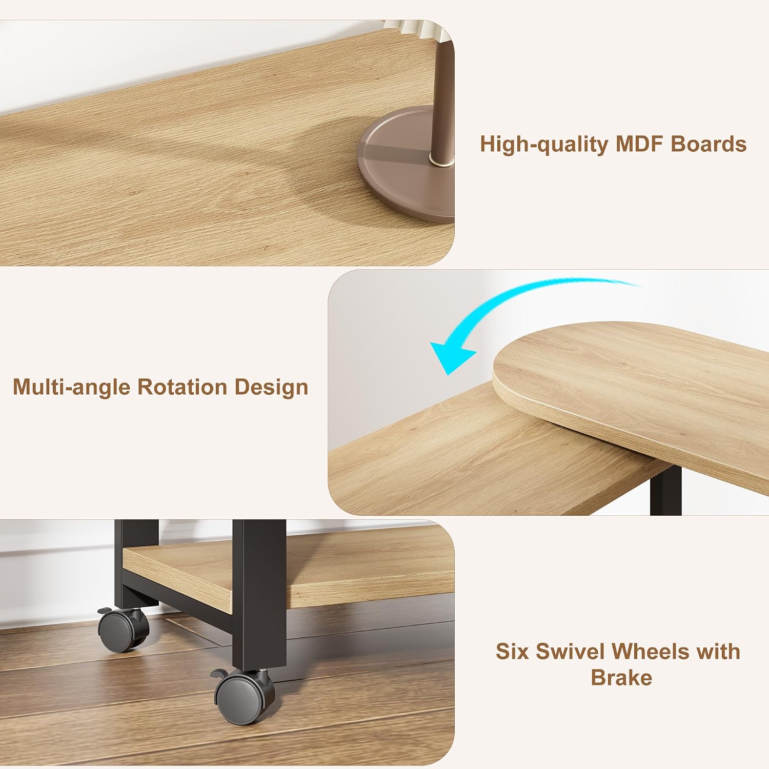 GAOMON 2-in-1 35-in W Rotating Side Table with Charging Station 360 ...