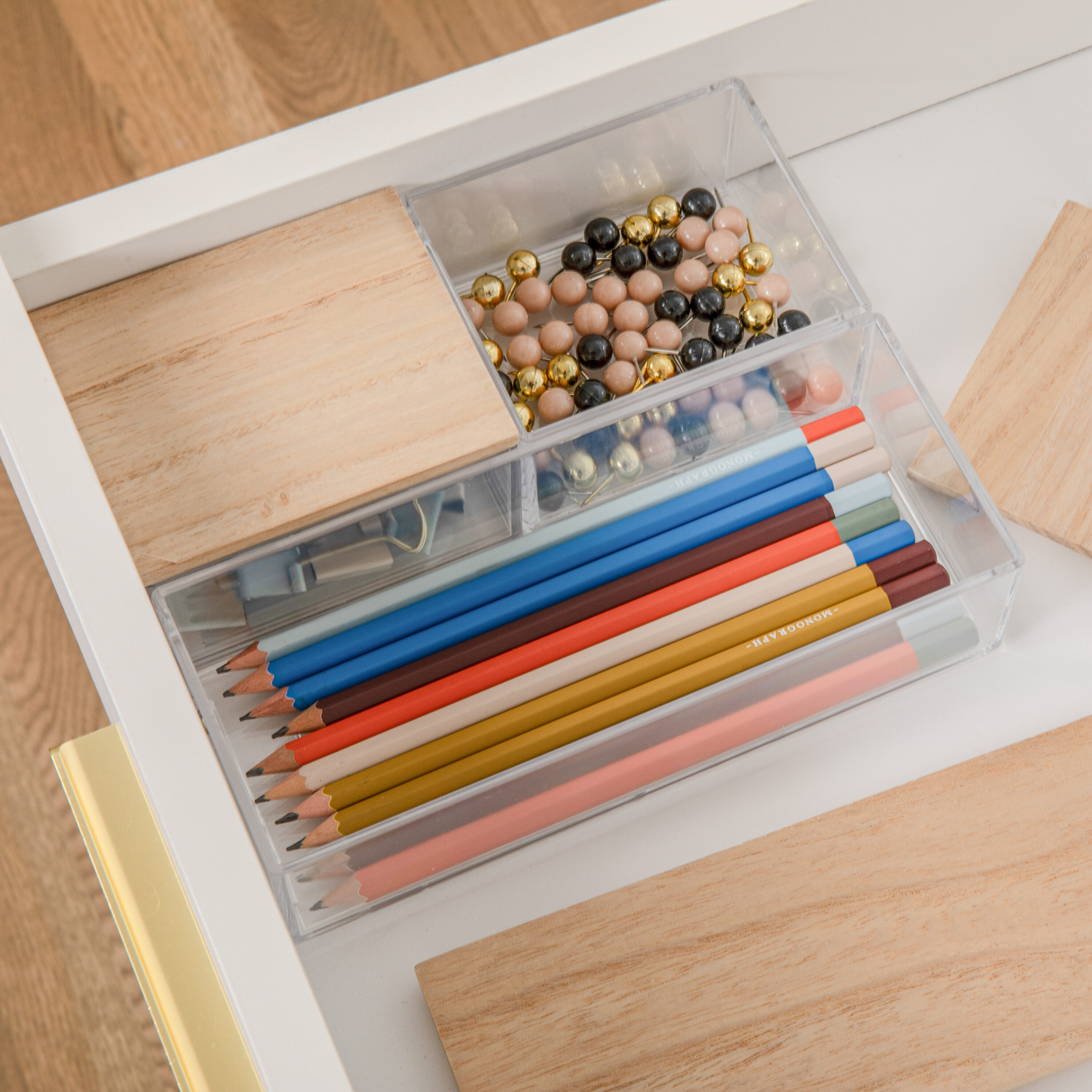 Martha Stewart Brody Clear Plastic Storage Organizer Bins with White  Engineered Wood Lids for Home Office, Kitchen, or Bathroom, 3 Pack  Small/Medium/Large in the Desktop Organizers department at