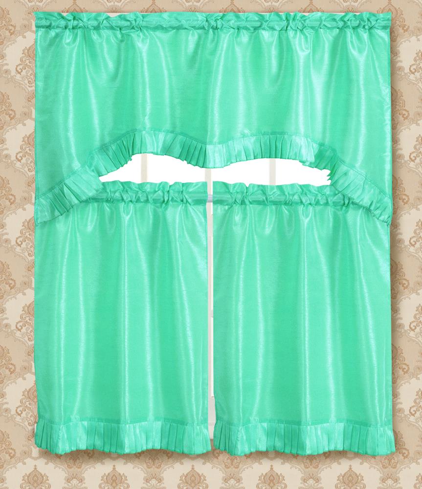 RT Designers Collection KCB02503 Bermuda Ruffle Kitchen Curtain Tier Set in Aqua