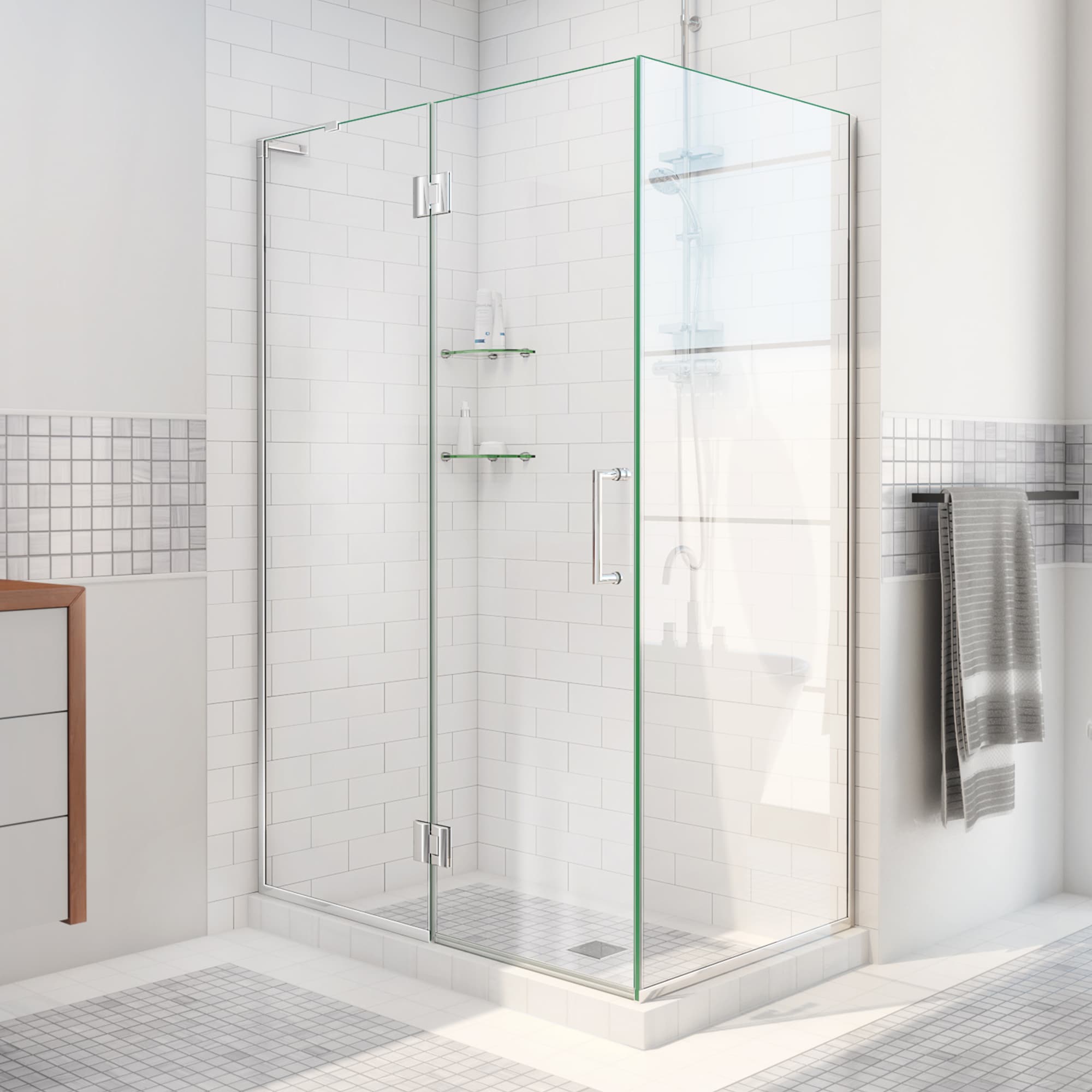 DreamLine E12830-01 Unidoor-X Chrome 34-3/8-in W x 72.0-in H Frameless Hinged Shower door 3/8-in Thick Clear Glass