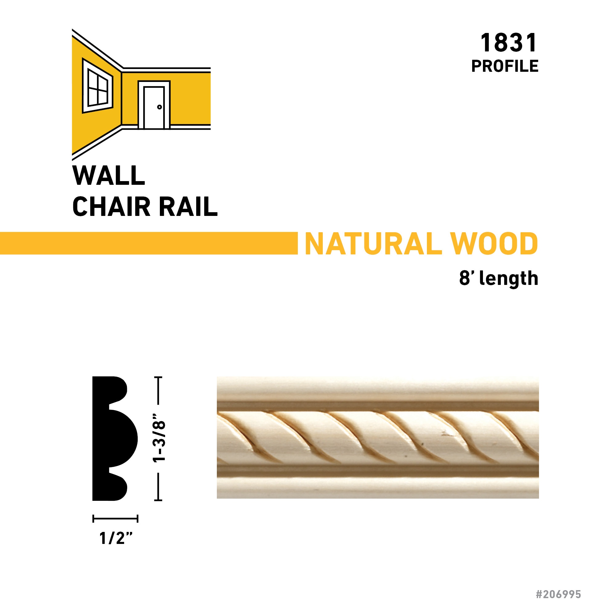 Ornamental Mouldings 1831-8WHW Chair-Rail-Moulding - View #3