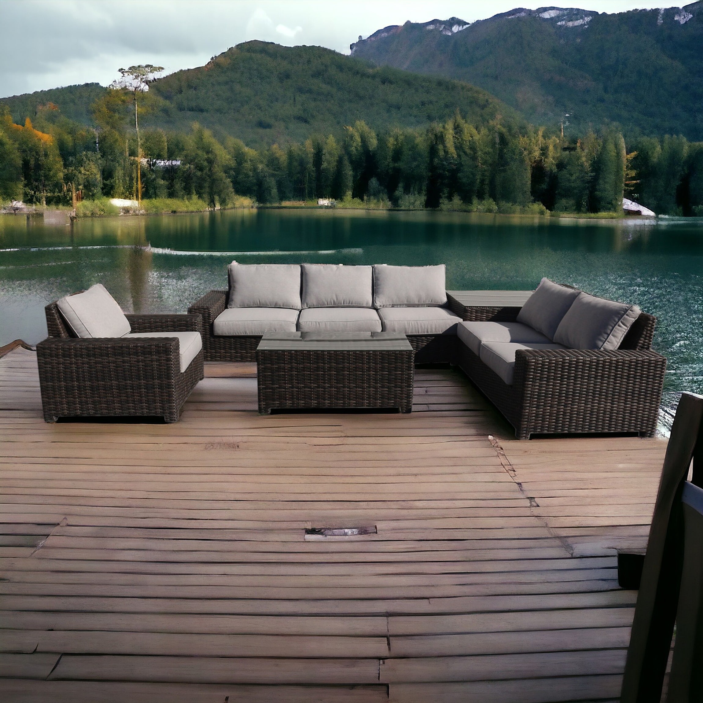 Courtyard Casual 5901 St Lucia 6 -Piece Wicker Patio Conversation Set with Gray Cushions