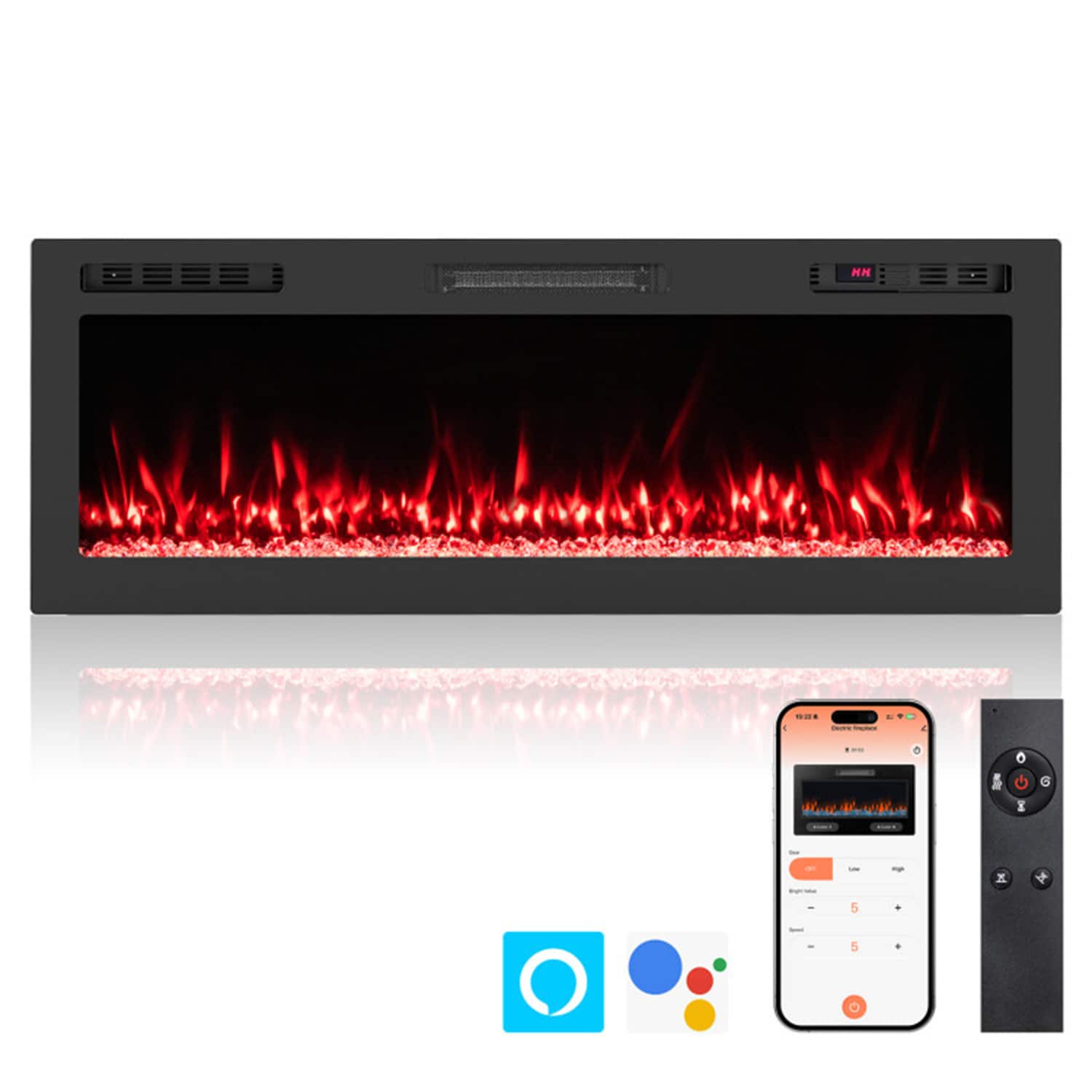 Mondawe 50-in W Black Wall mount Fan-forced Electric Fireplace with Remote Control Included