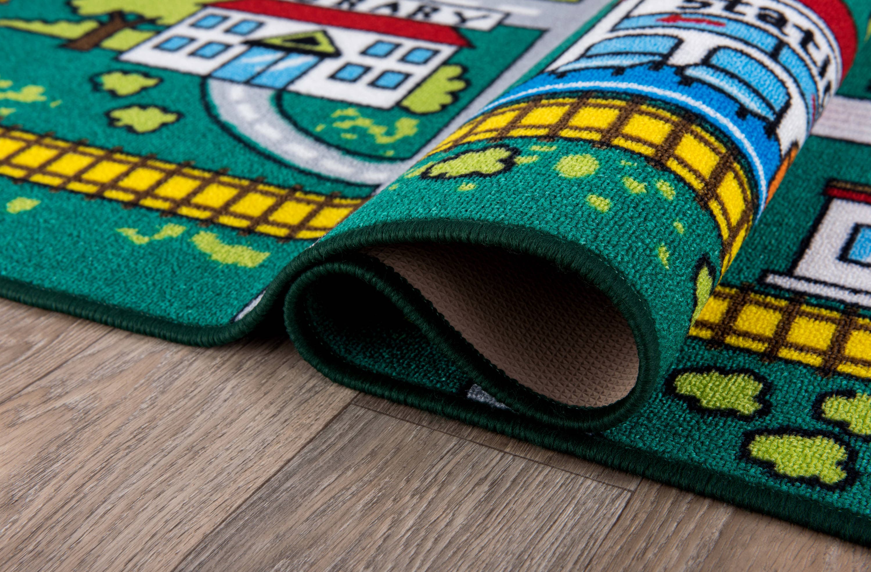 Green Nylon Kids Educational City Life Road Area Rug