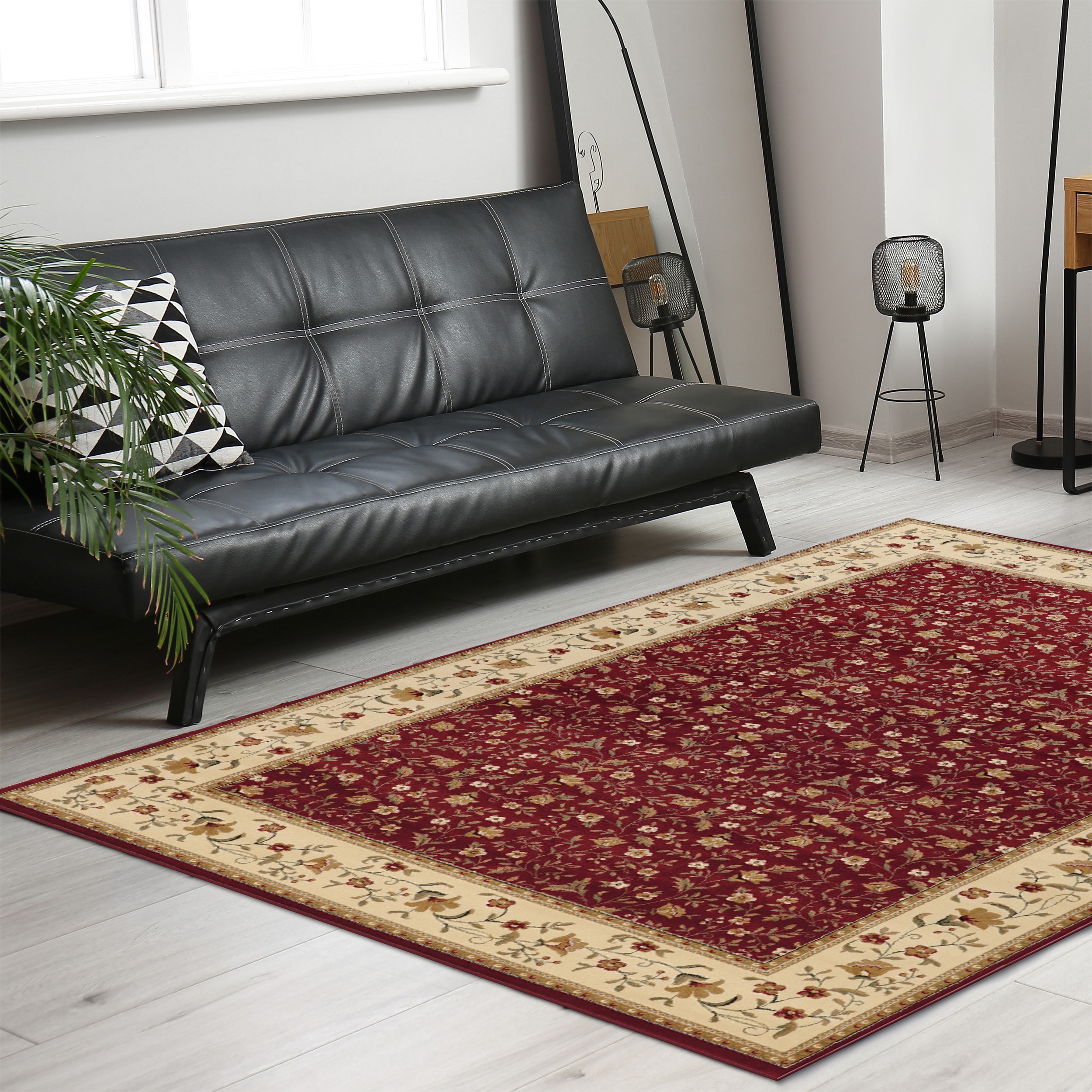 Radici USA 1593/1133/RED Como 9 x 12 (ft) Polypropylene Red Rectangular Indoor Floral/Botanical Oriental Area rug