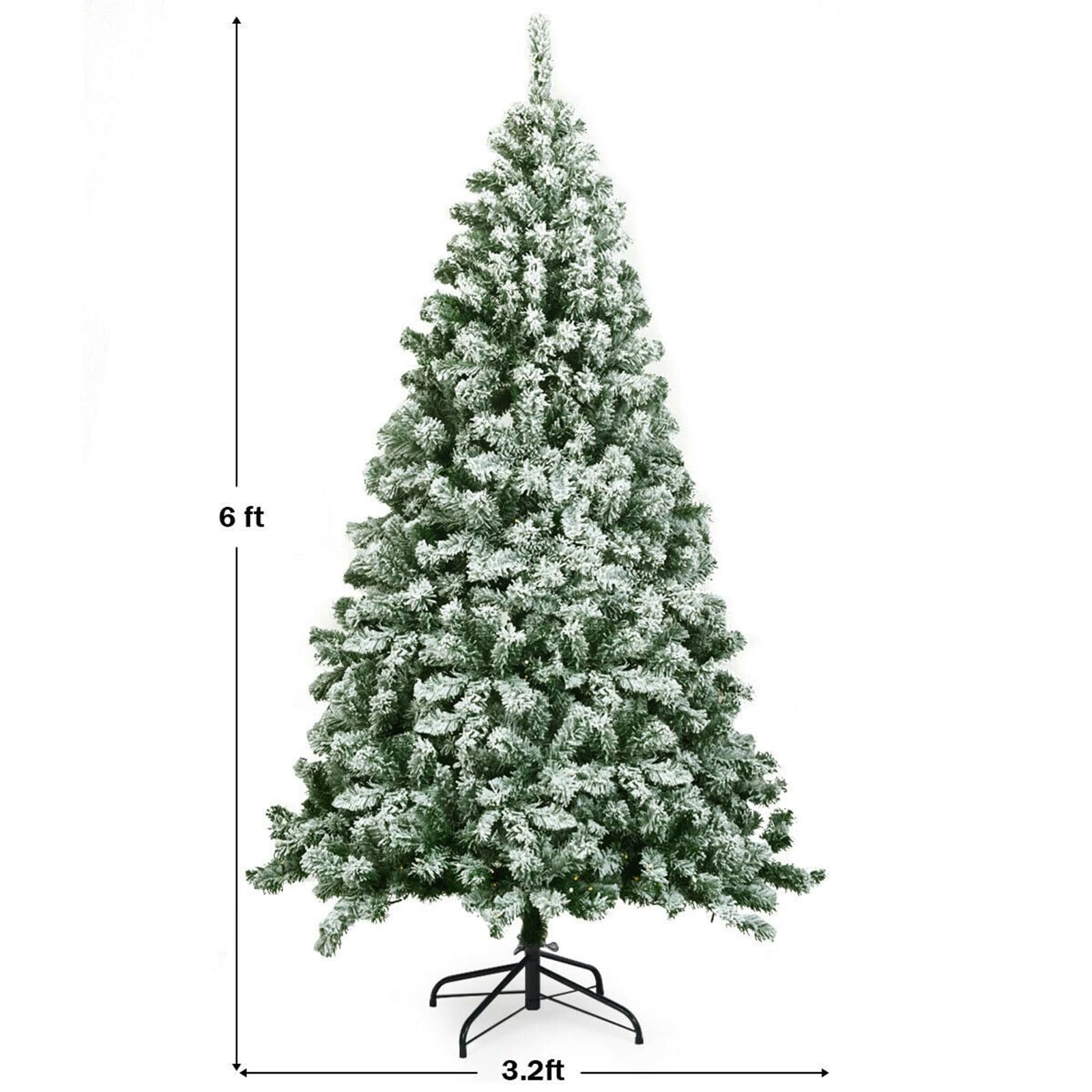 6FT Snow Flocked Pine Artificial Christmas Tree with Metal Stand