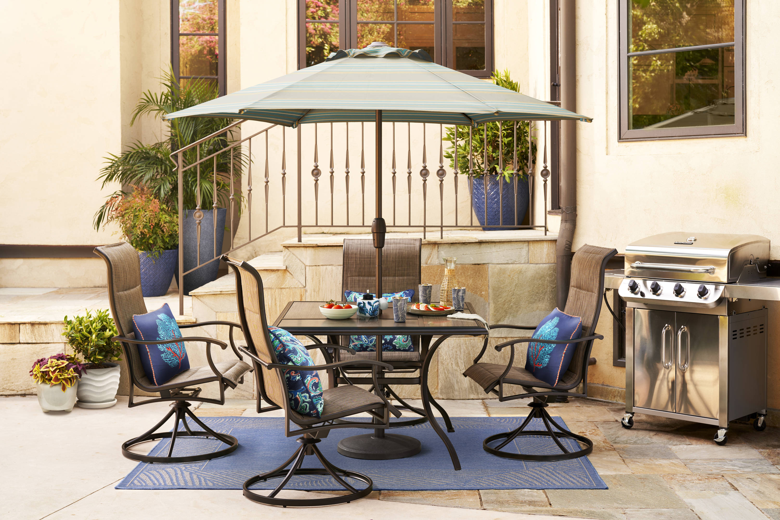 allen + roth 9-ft Gray Auto-tilt Market Patio Umbrella in the Patio ...