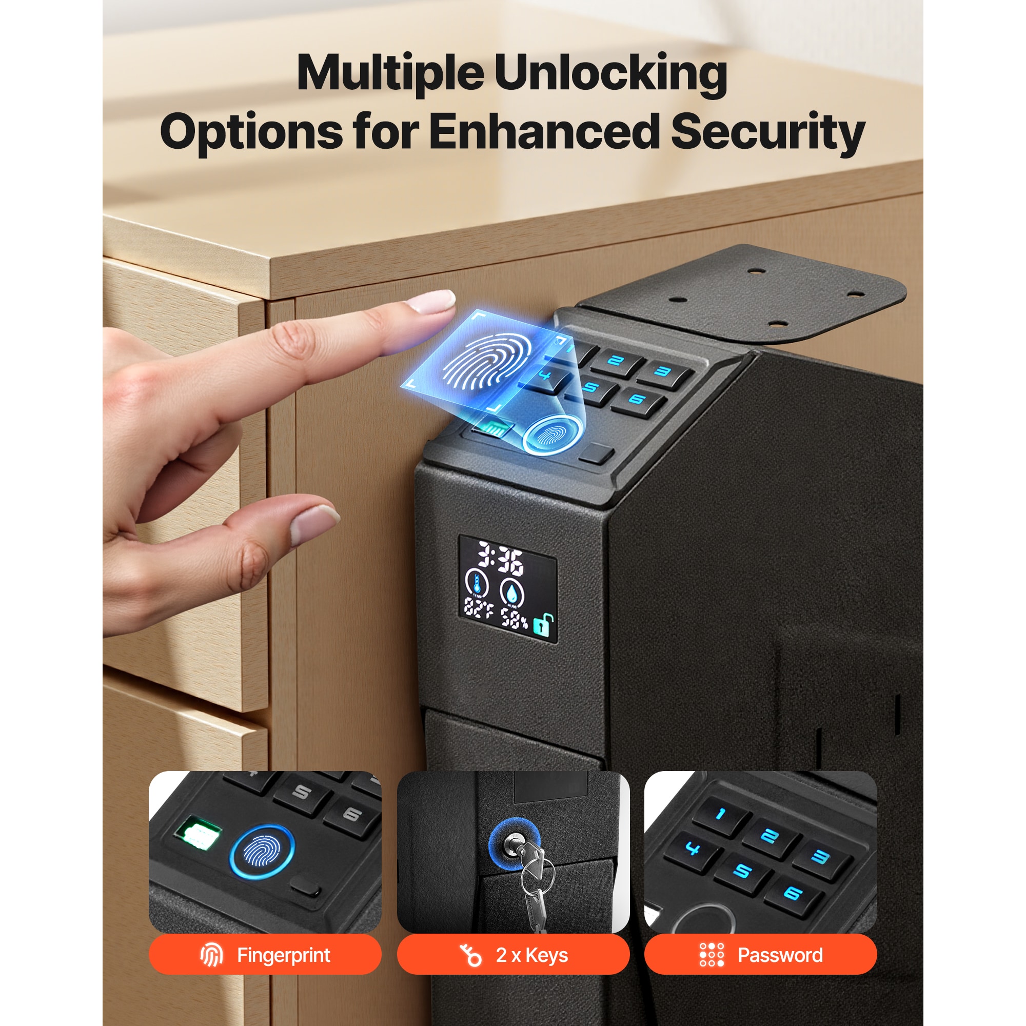 GIVIMO Slider Handgun Gun Safe with Fingerprint Password Key 3-Way ...