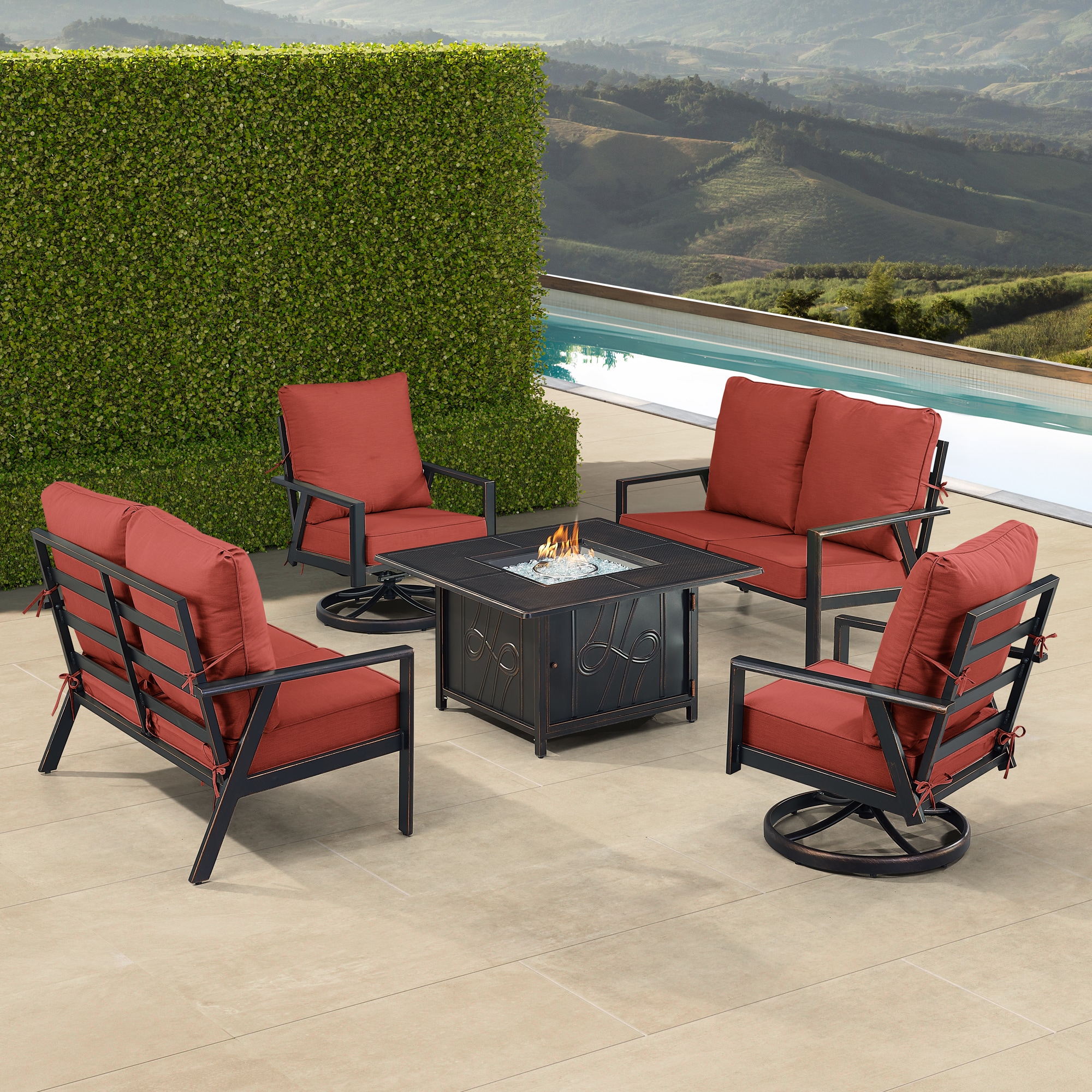 Oakland Living LUX2LS2CHREGISRDCUA 18-Piece Patio Conversation Set with Red Cushions