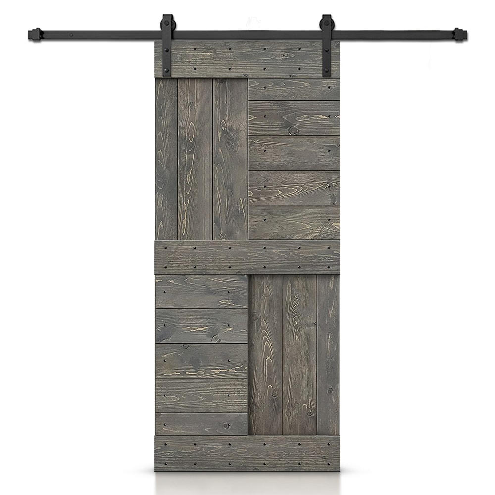CALHOME SMK-72+DIY-N1-24GT 24-in x 84-in Weather Gray Pine Wood Solid core Single Barn Door (Hardware Included)