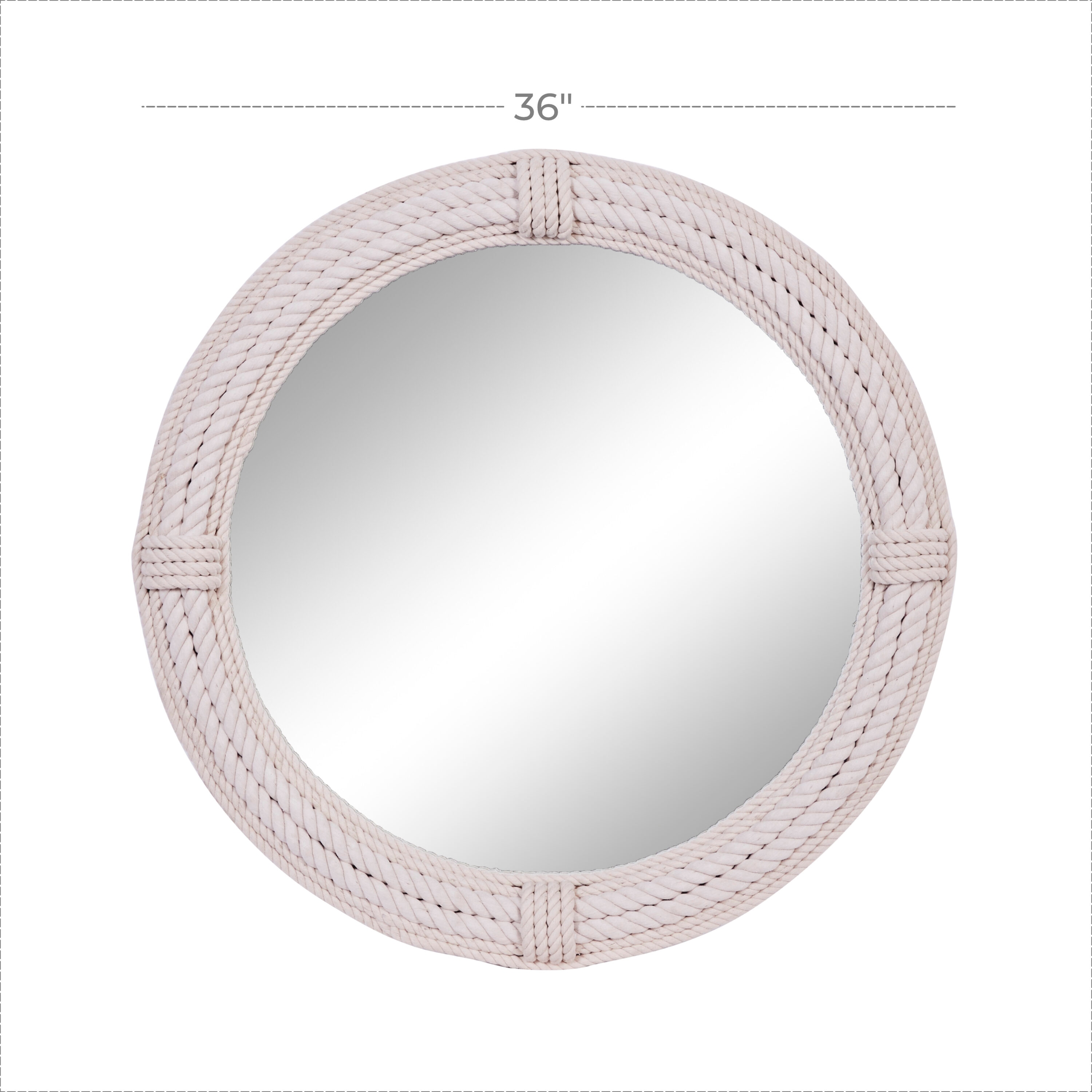 Coastal Charm White Jute Rope 36" Round Wall Mirror